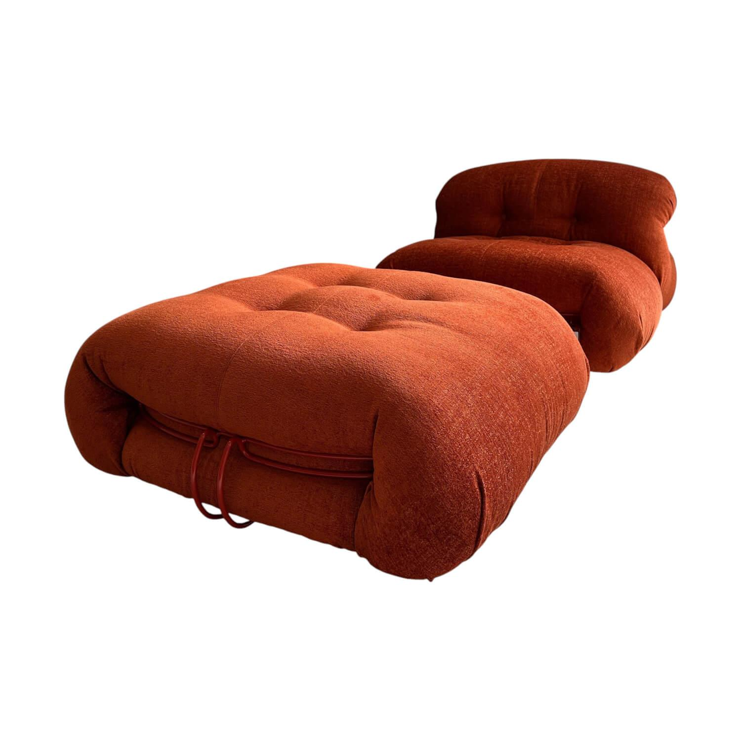 Sessel 944 Soriana Stoff Luxor 13L030 Ruggine Orange Gestell Glänzend Rot Lackiert Inklusive Hocker