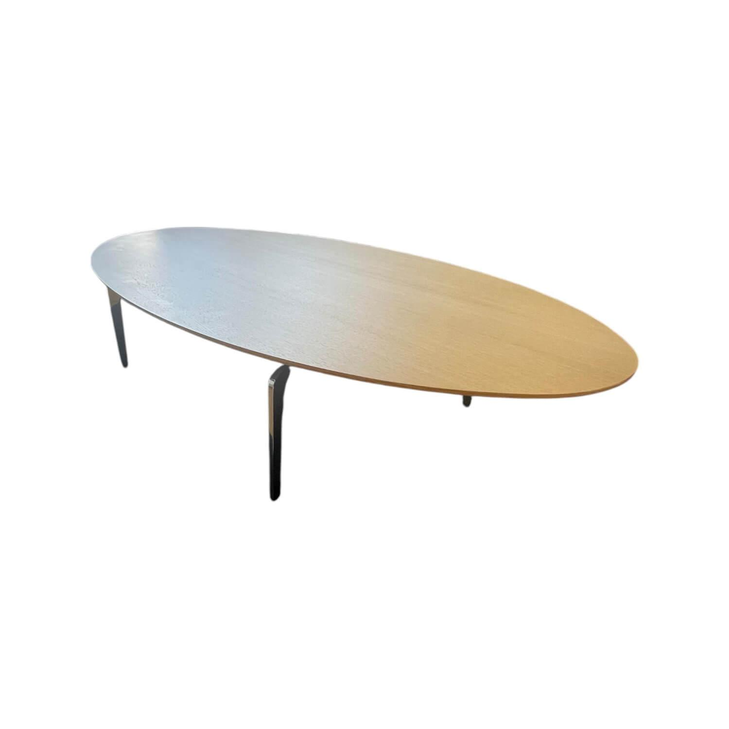 Kettnaker - Couchtisch Solo Ellipse Platte Eiche Matt Unterplatte Lichtgrau Grau Weiß Füße Chrom - 1
