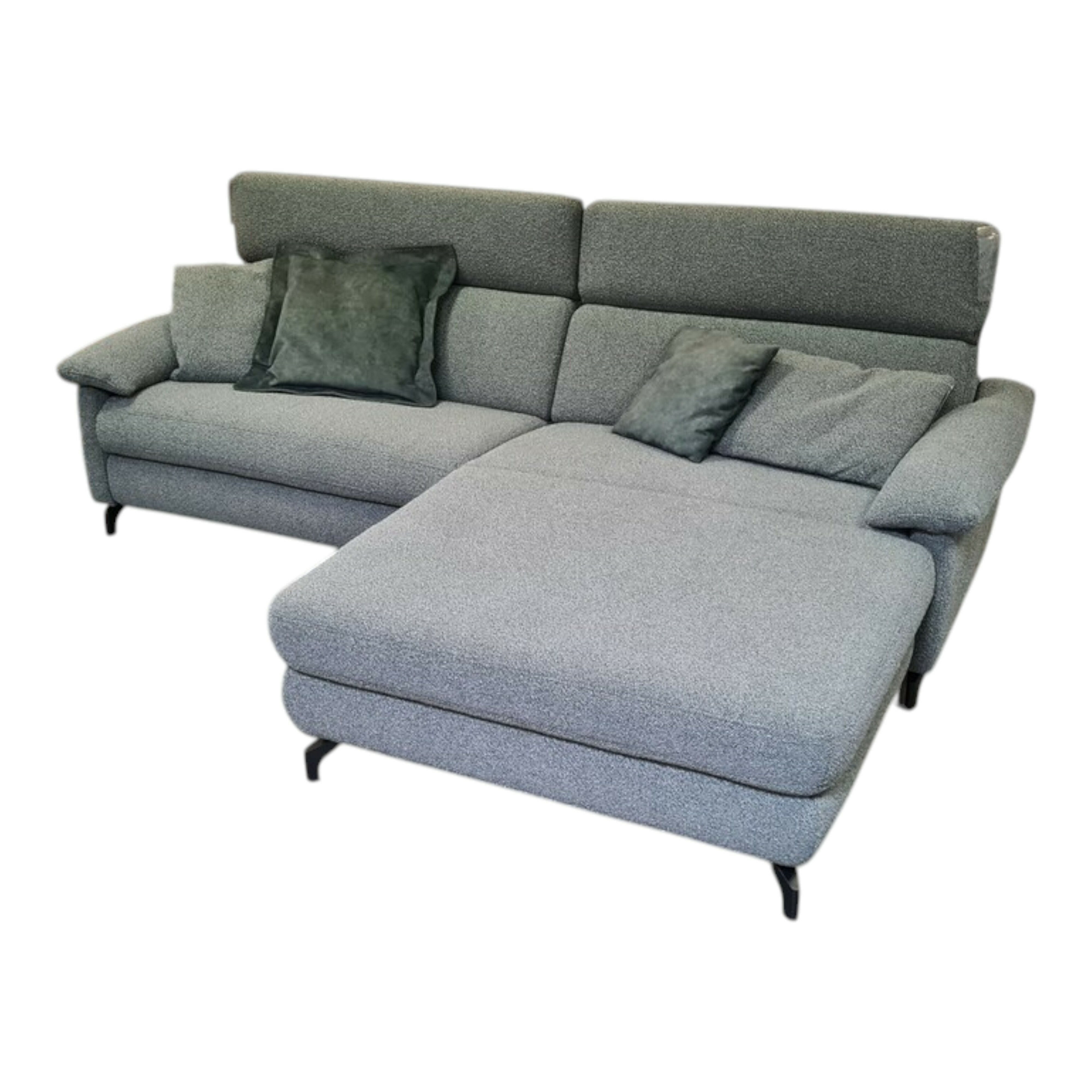 Comfort Republic - Ecksofa Paulina B Stoff Space Khaki Grau Füße Metall Schwarz mit 4 Kissen - 1