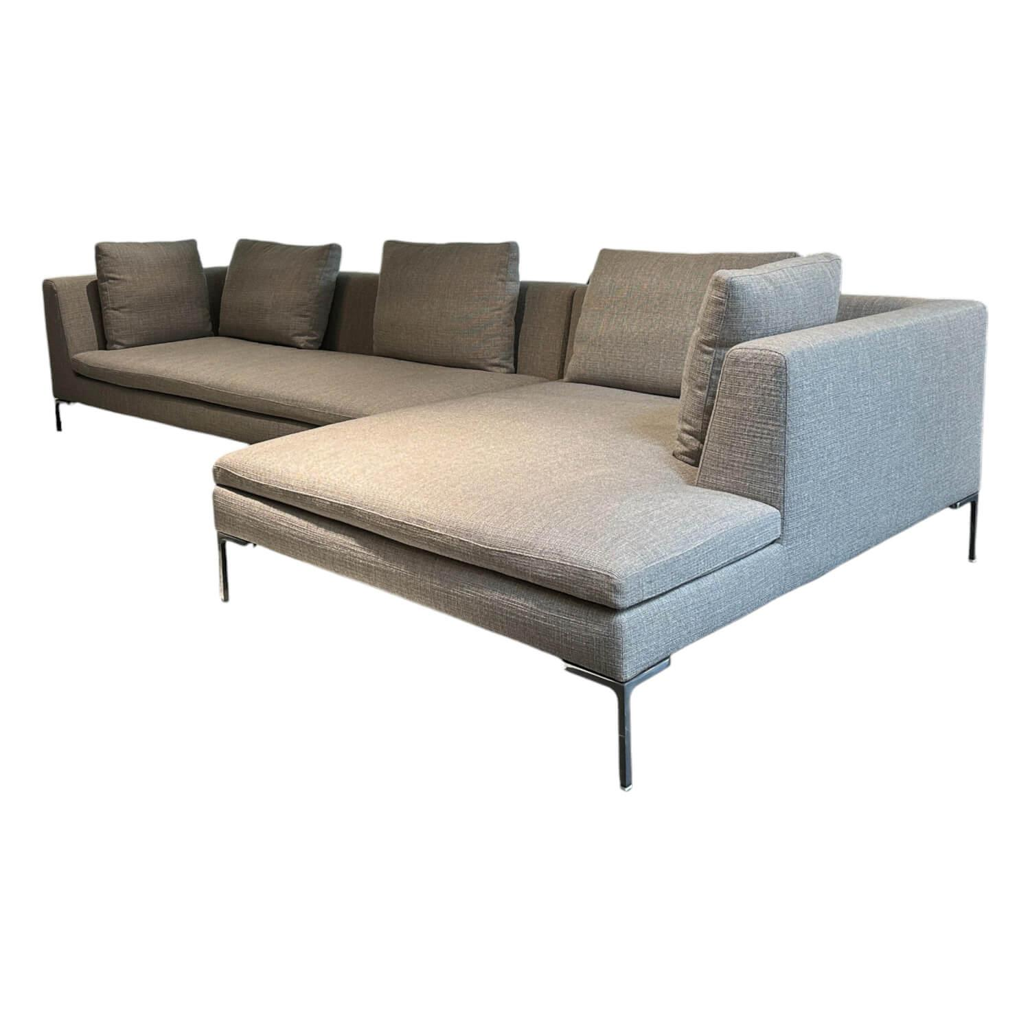 B&B Italia - Ecksofa Charles Stoff Esopo 2522151 Hellgrau Füße Aluminium Poliert mit Kissen - 1