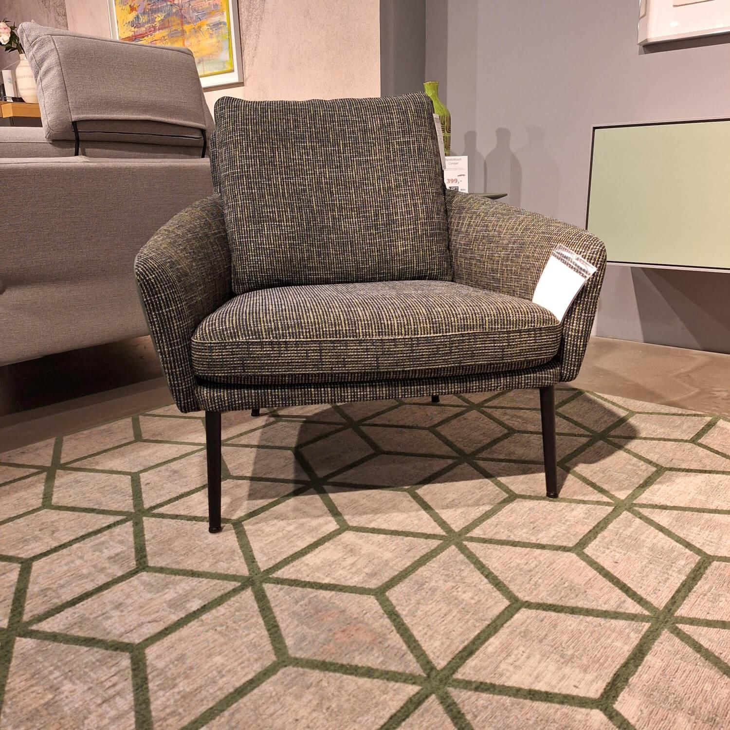 Rolf Benz - Armchair Jon Cover Inside Seat 20 402 Reed green Green Back Leather 34 517 Green gray Single base Steel Traffic black - 6