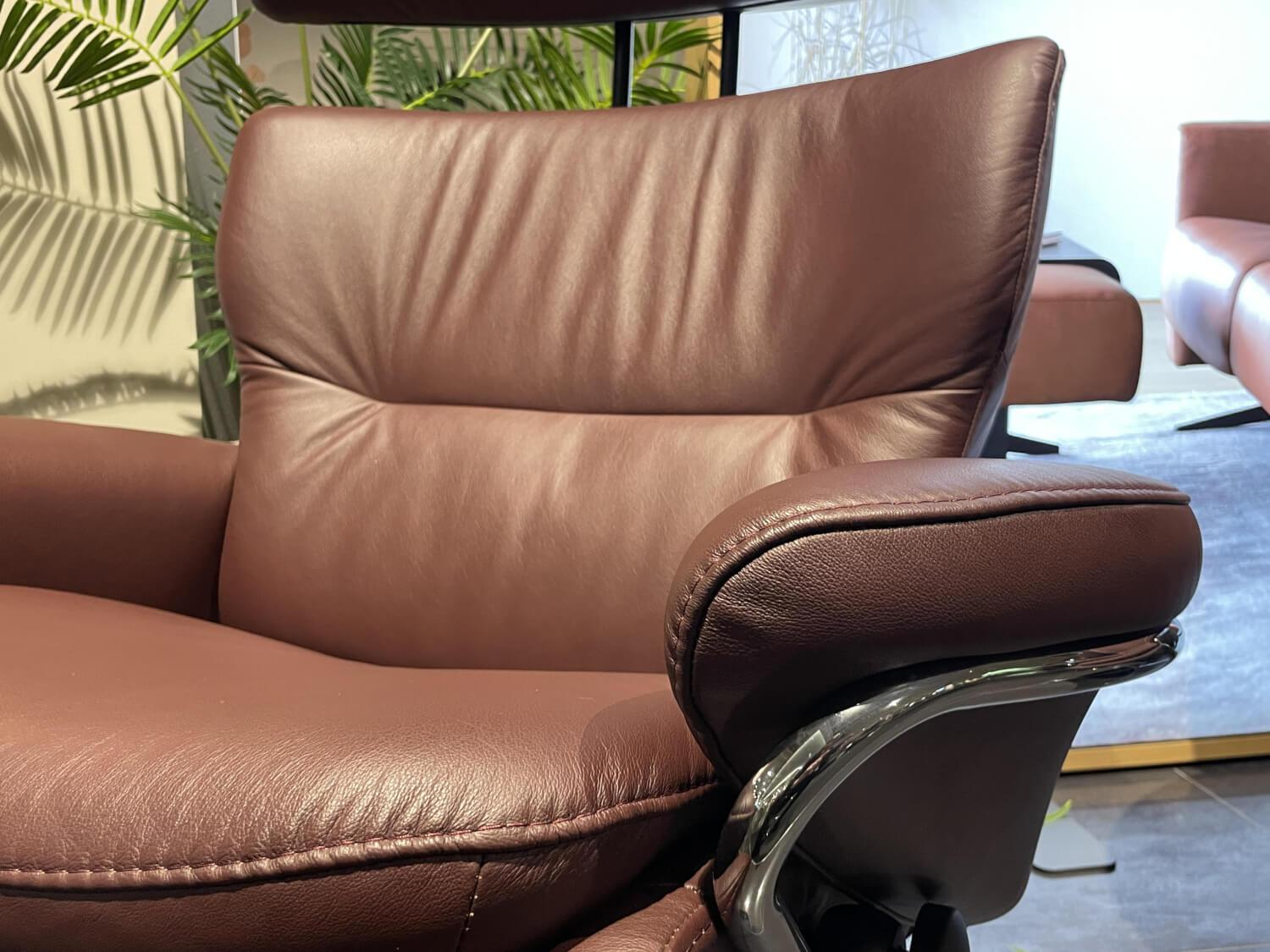 Stressless - Sessel Rome M Leder Paloma 54 Bordeaux Rot Braun Gestell Star 40 Aluminium Mit Hocker - 2