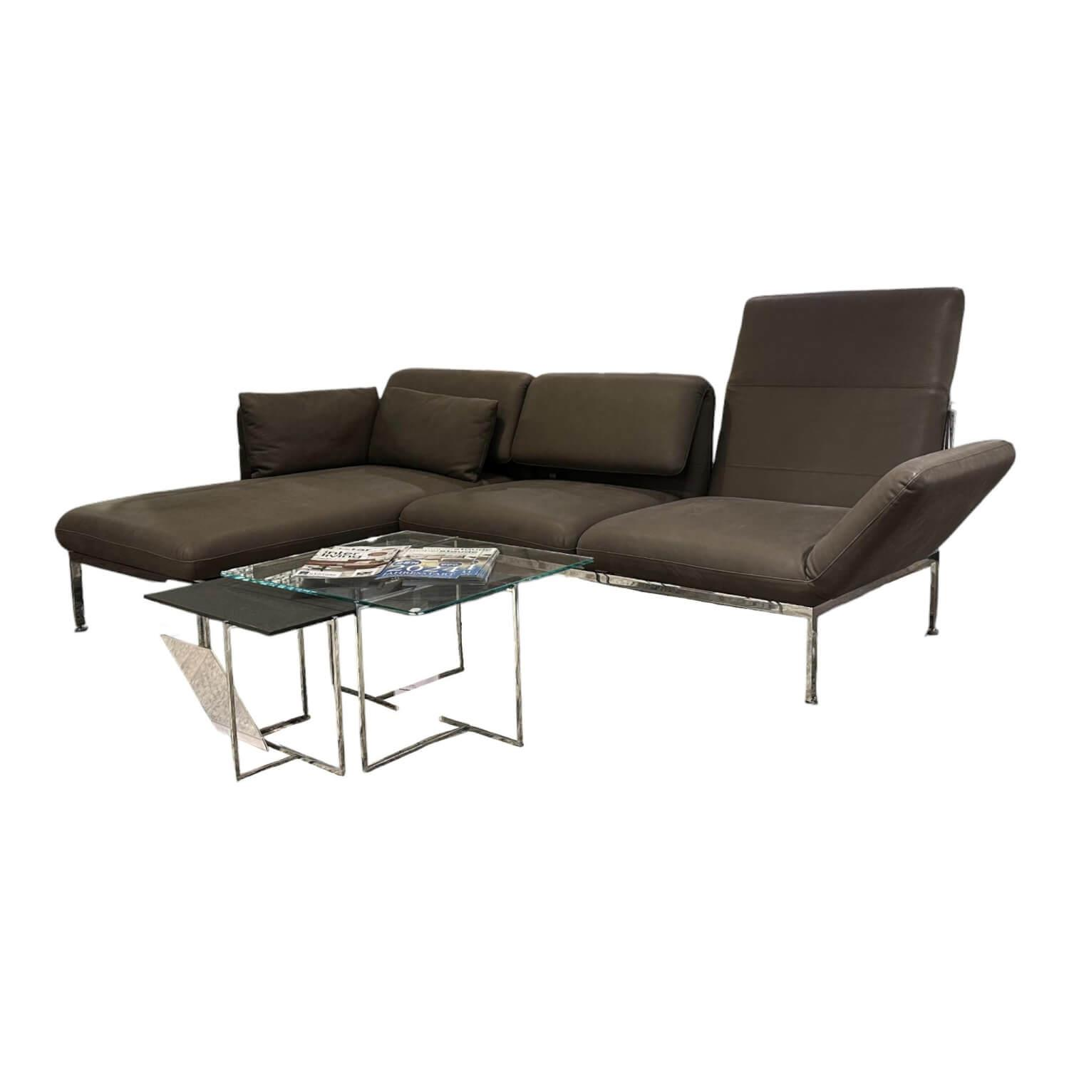Brühl - Ecksofa Roro 3 Leder Anilin Taron Braun Inklusive Drehsitze und Kissen Ohne Couchtisch - 1