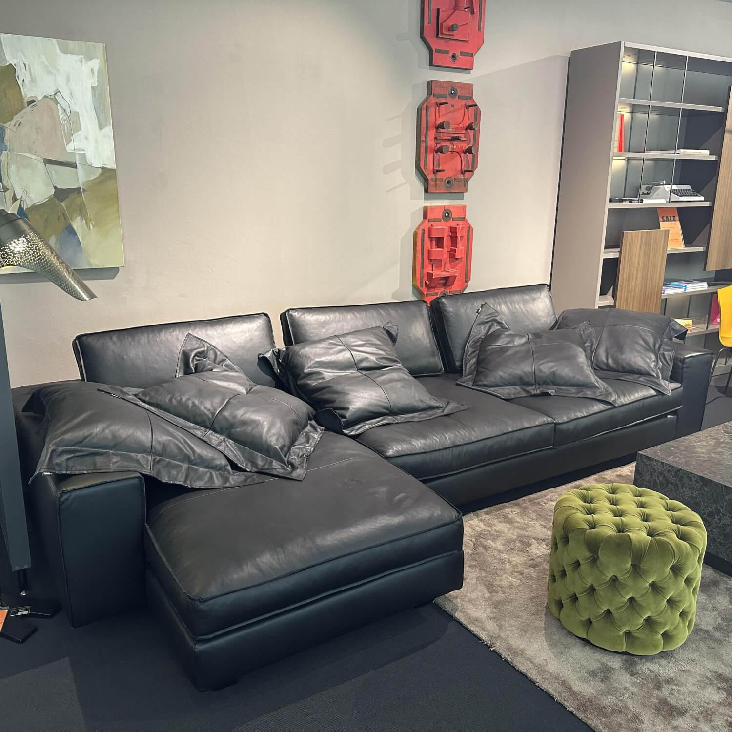 Tommy M - Ecksofa Al Jazar Leder Cuba Black Schwarz mit Kissen - 8
