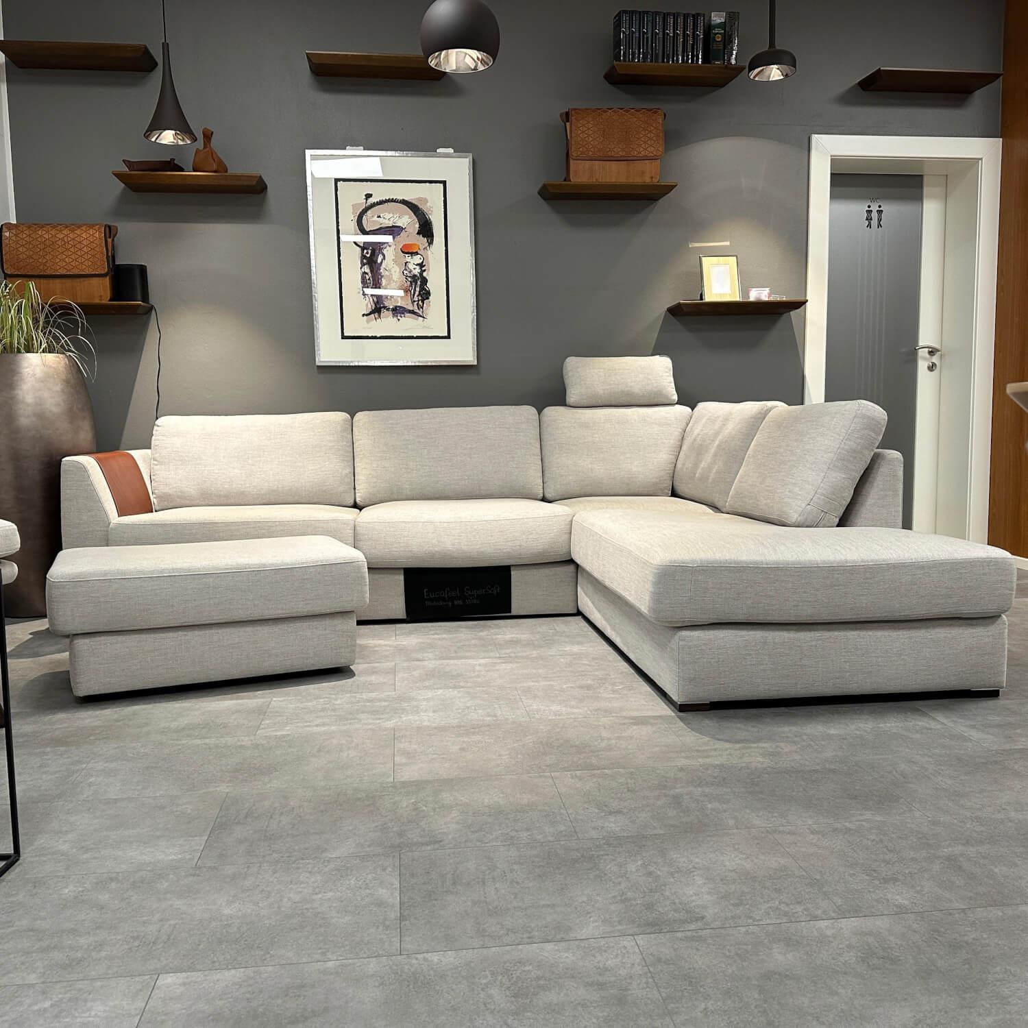 Gehlenborg Sitzmöbel - Ecksofa Living Lounge Romo Stoff Ruskin Platinum Grau Füße Buche Wenge Inklusive Hocker - 5