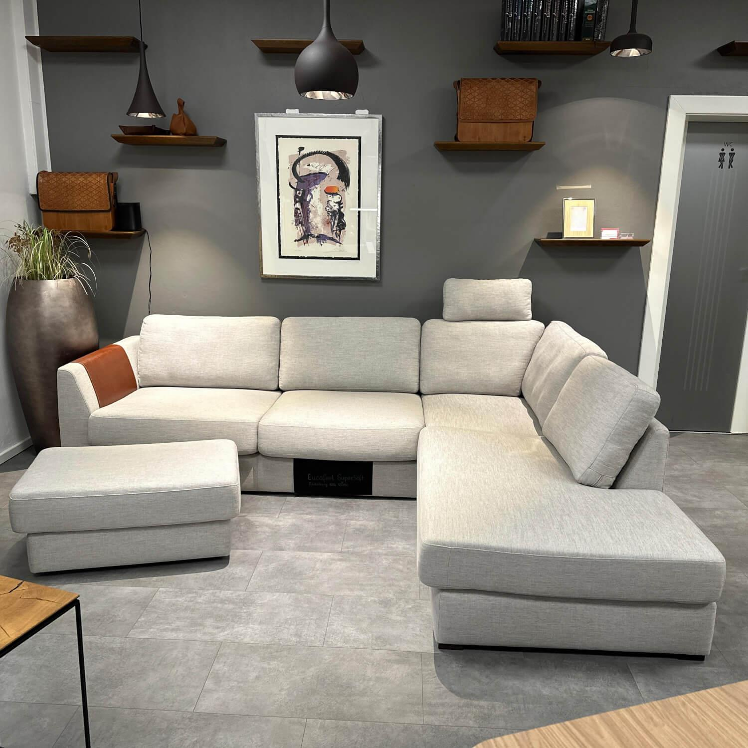 Gehlenborg Sitzmöbel - Ecksofa Living Lounge Romo Stoff Ruskin Platinum Grau Füße Buche Wenge Inklusive Hocker - 3