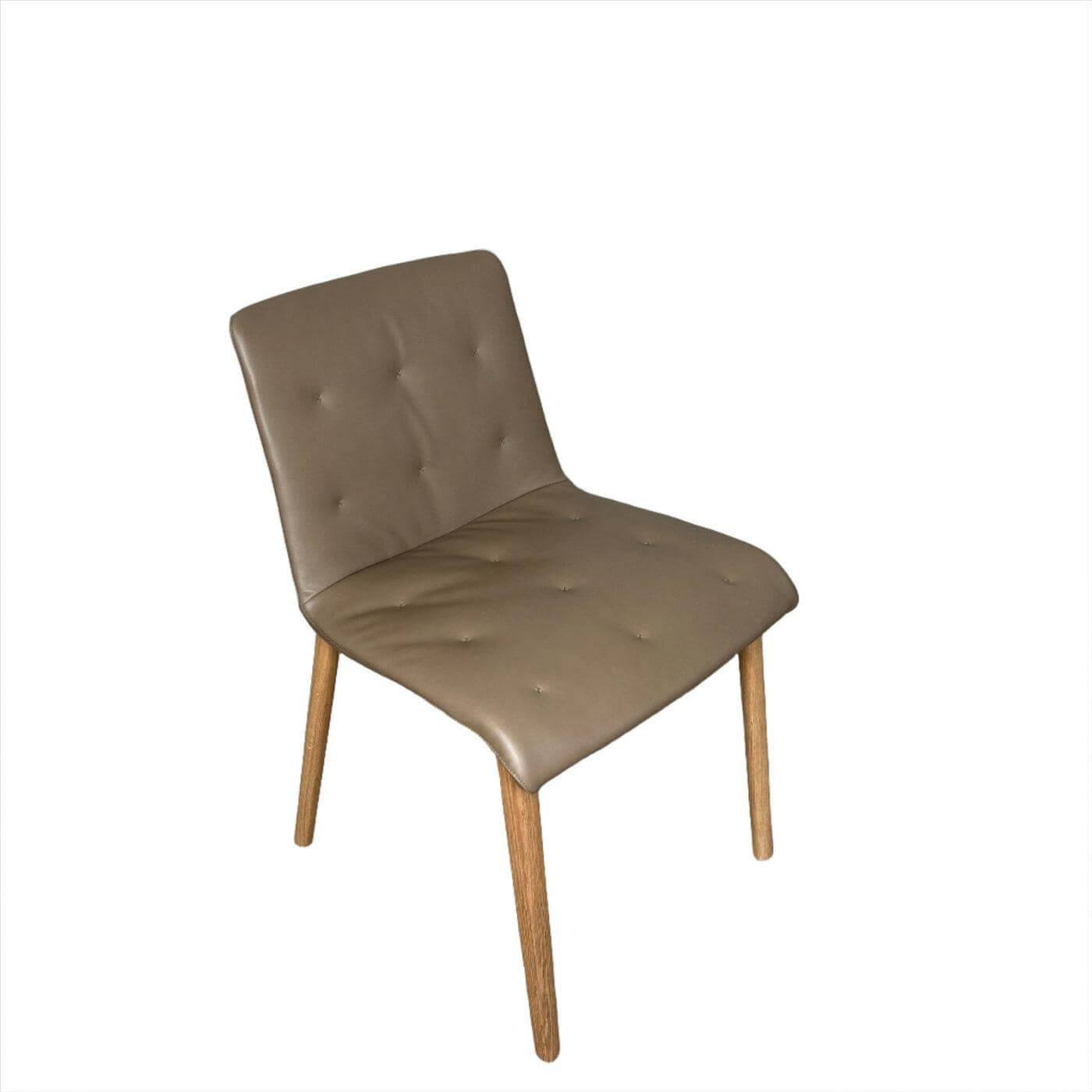 Walter Knoll - 8er Set Stuhl Liz Wood Leder Elen Fango Braun Gestell Eiche Weiß Pigmentiert Geölt Mit Teflongleitern - 2