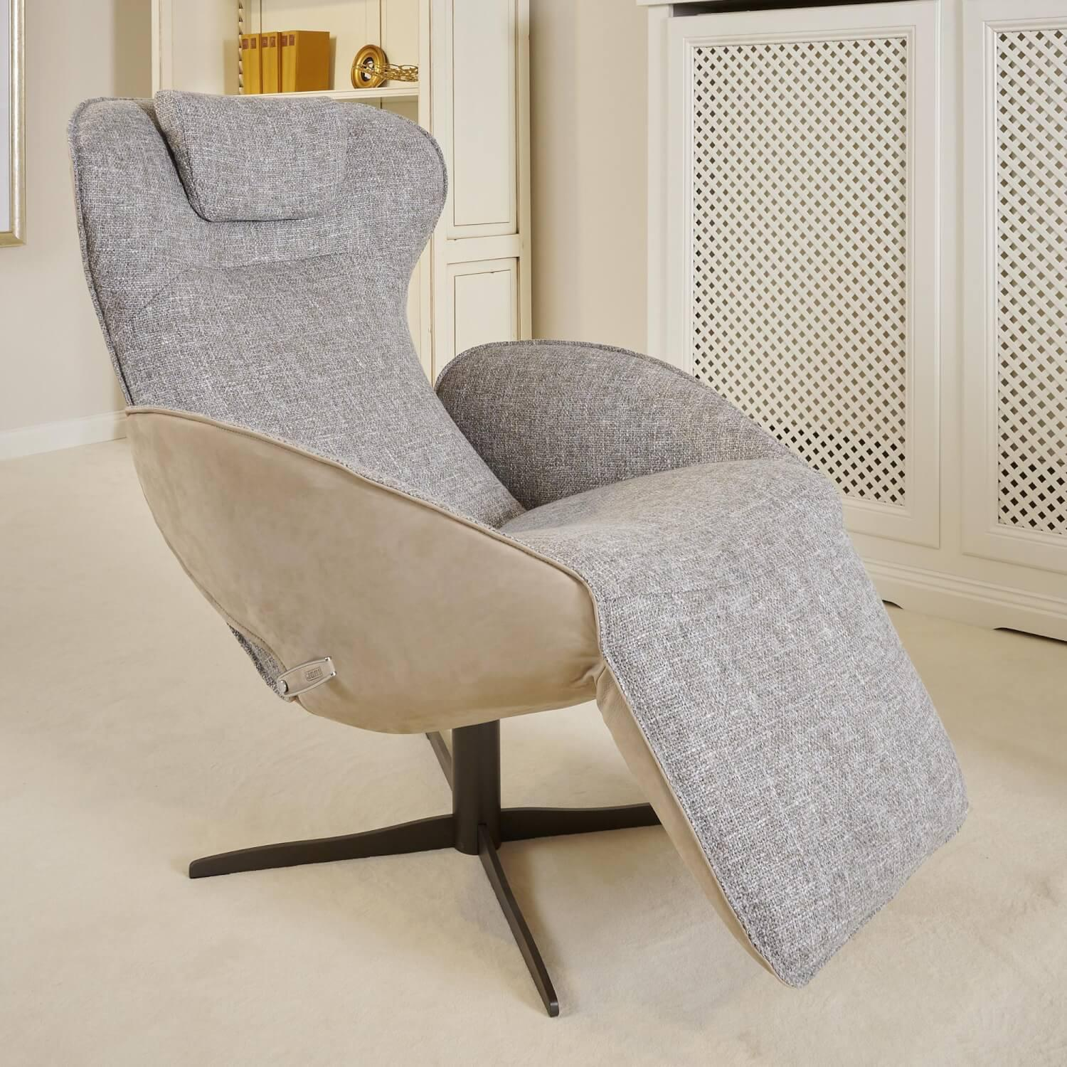 Jori - Funktionssessel Daydreamer Mit Nackenkissen Bezug Innen Stoff Aco 212|F2a Grau Außen Leder Nubuk Creme - 7