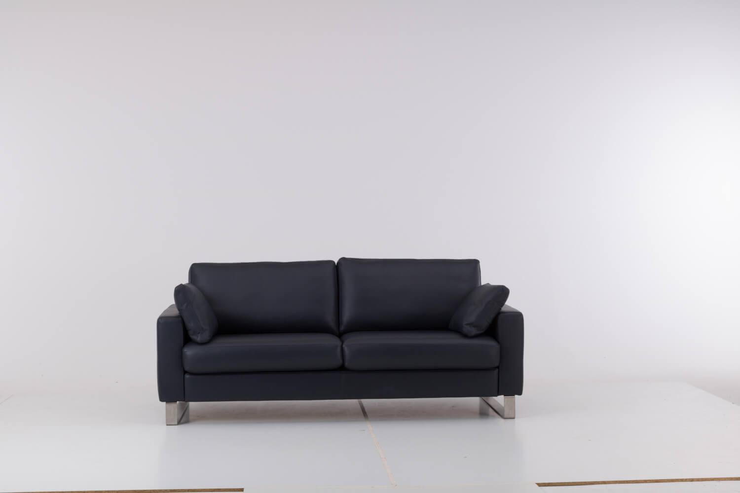 Werther - Sofa Variation 108 Leder L7060C Dunkelblau Füße Edelstahlkufen Silber Inklusive Kopfteilkissen - 7