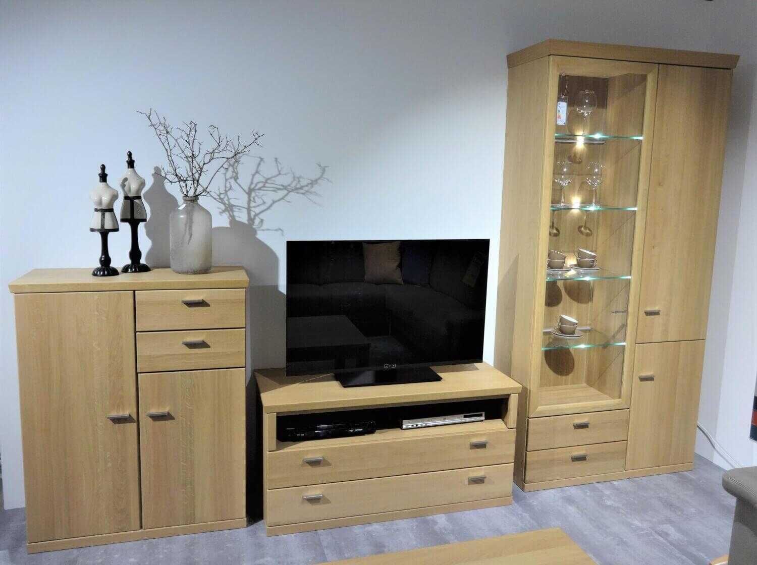 Rietberger Möbelwerke - Wohnwand Fresno Vtrine TV-Board Highboard Eiche Sand - 1