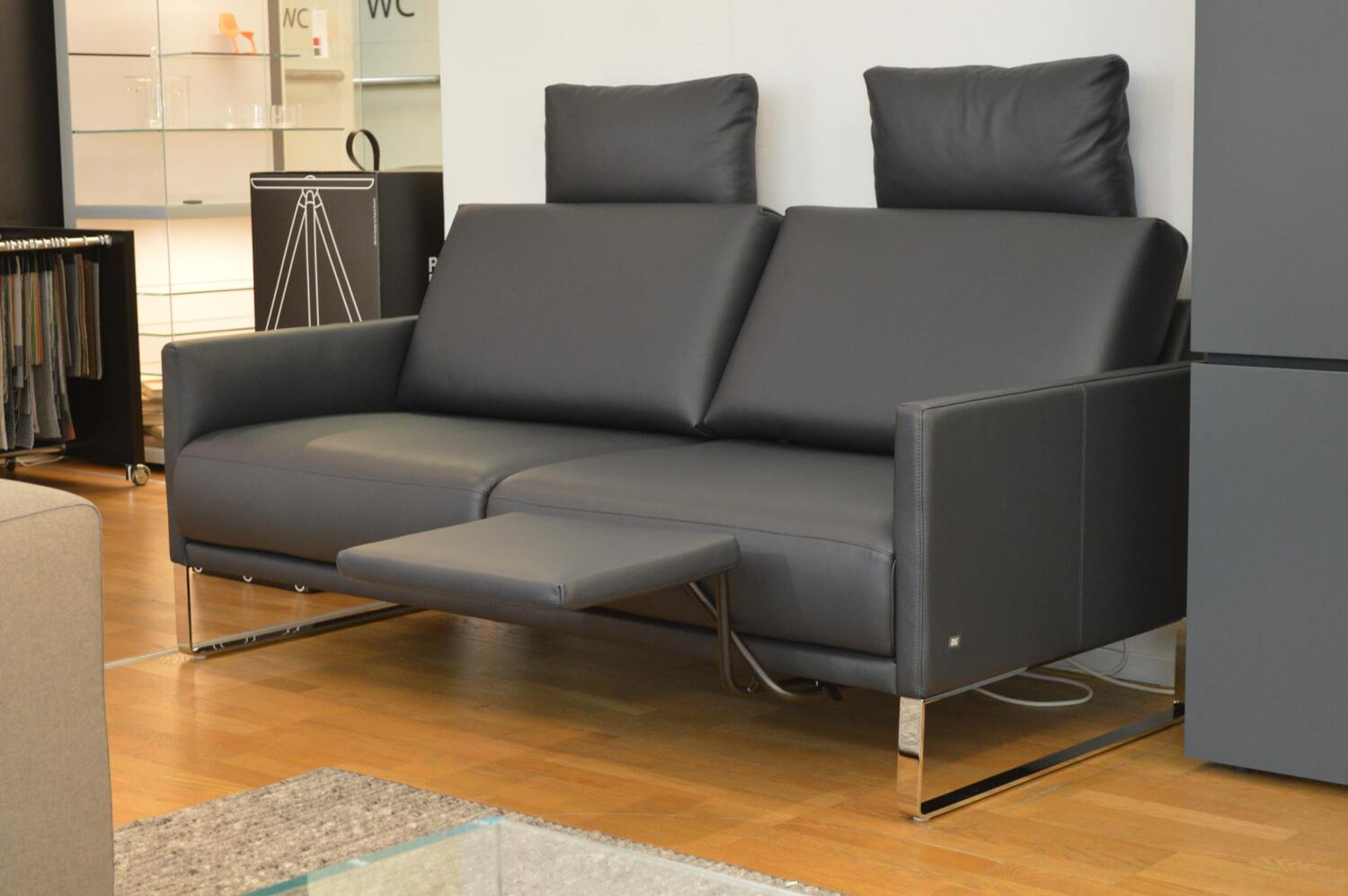 Rolf Benz - Sofa Cara SB168 Leder 38.109 Graublau Kufe Glanzchrom mit Beinauflage - 10
