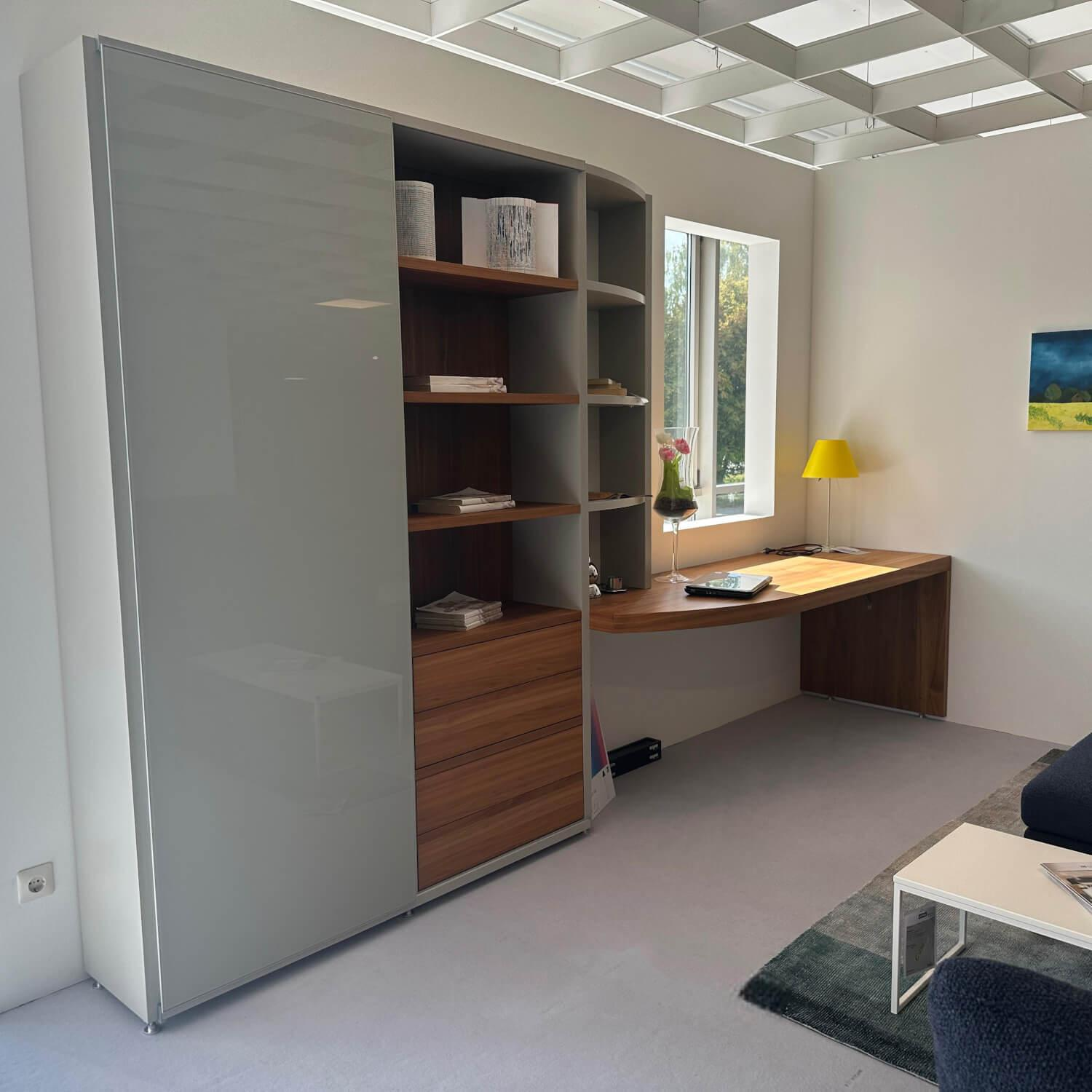 Hülsta - Anbauwand Mega Design Lack Seidengrau Grau Akzent Kernnussbaum - 7