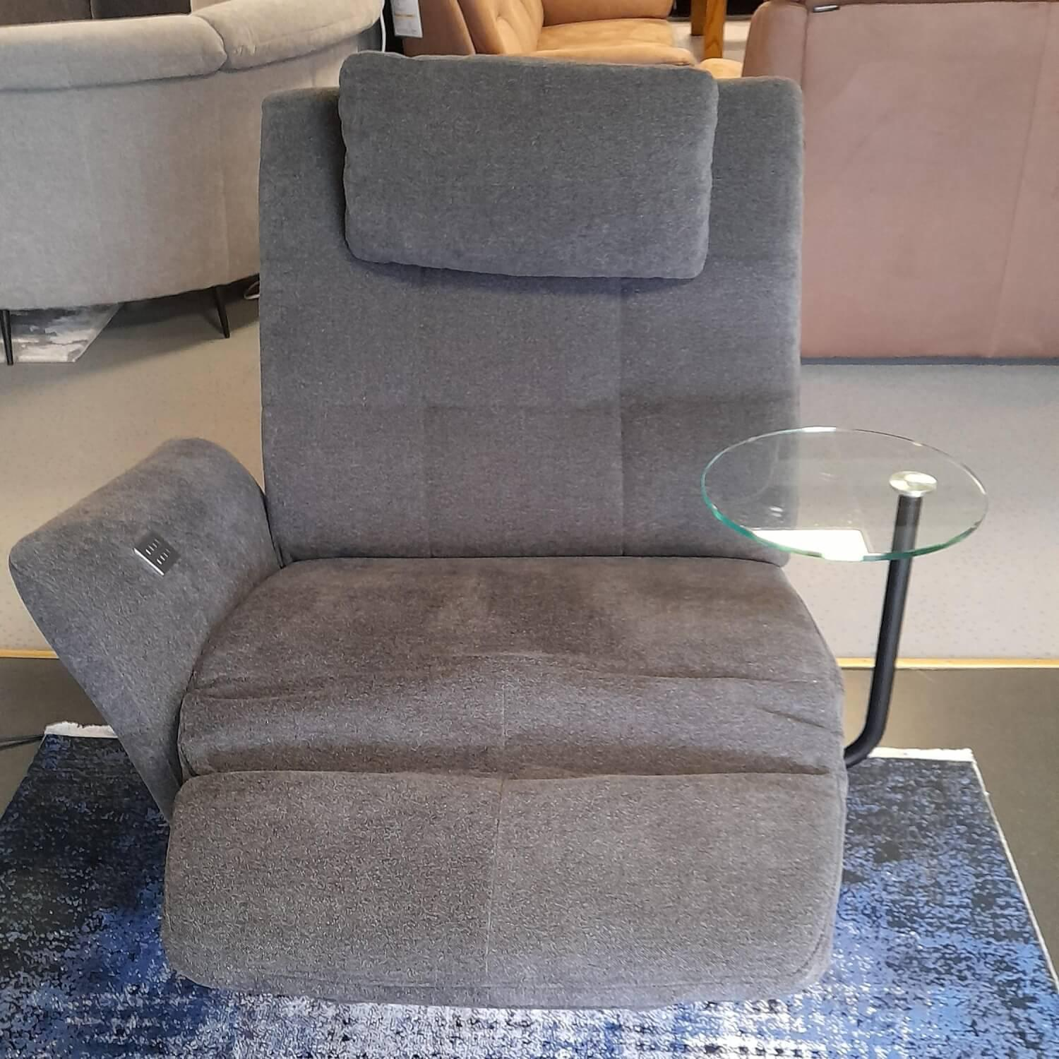 Sessel 50022 Stoff Ebba Blau Grau Drehfuß Schwarz mit Tisch und motorischer Relaxfunktion