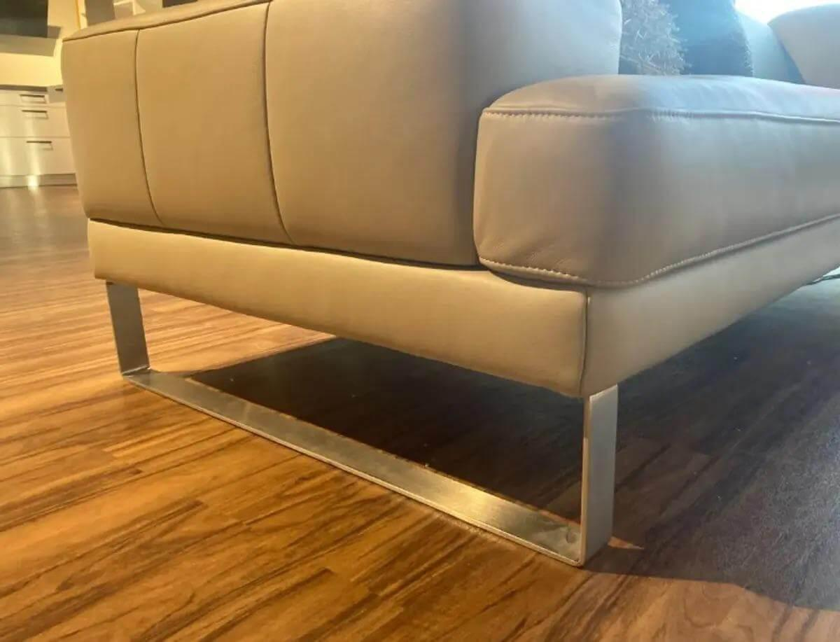 Activineo - Ecksofa Brandy Leder WM Safari Beige Kufen Metall Chrom Gebürstet Mit Elektrischem Sitzauszug - 3