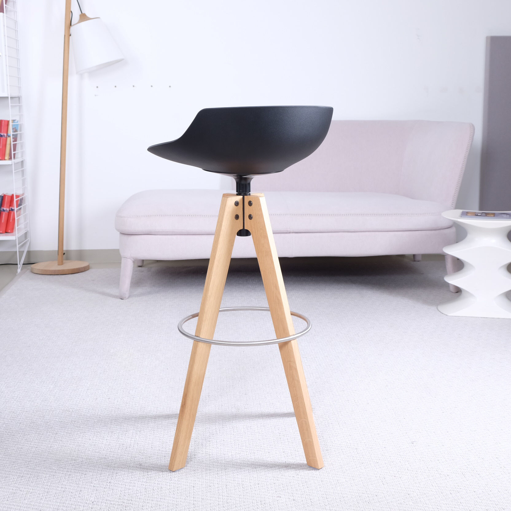 MDF Italia - Barhocker Flow Stool Eiche Lackiert Matt Grafitgrau Gestell Eiche Natur - 4