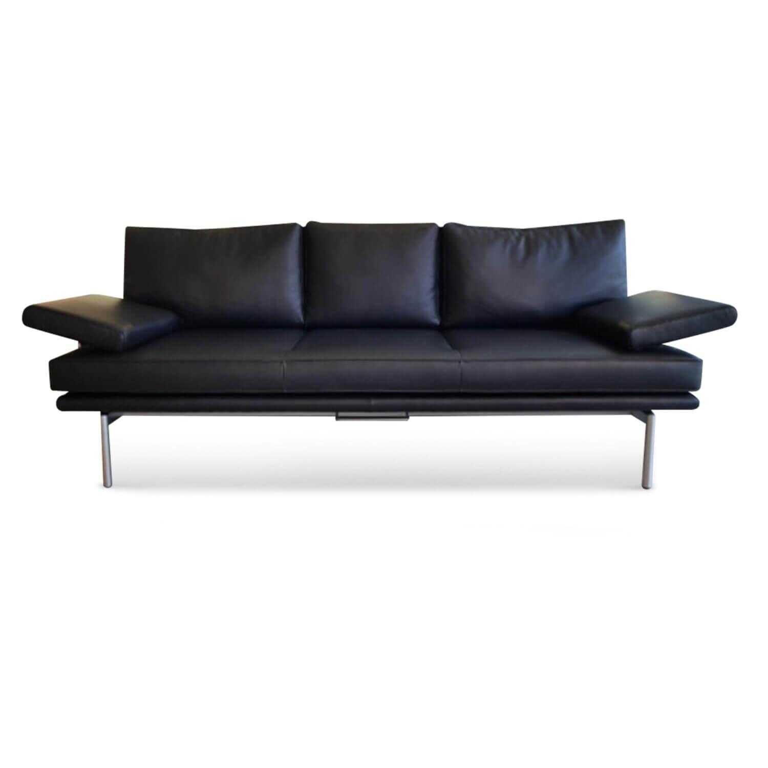 Sofa Living Platform Leder Schwarz mit Funktionsarmlehnen