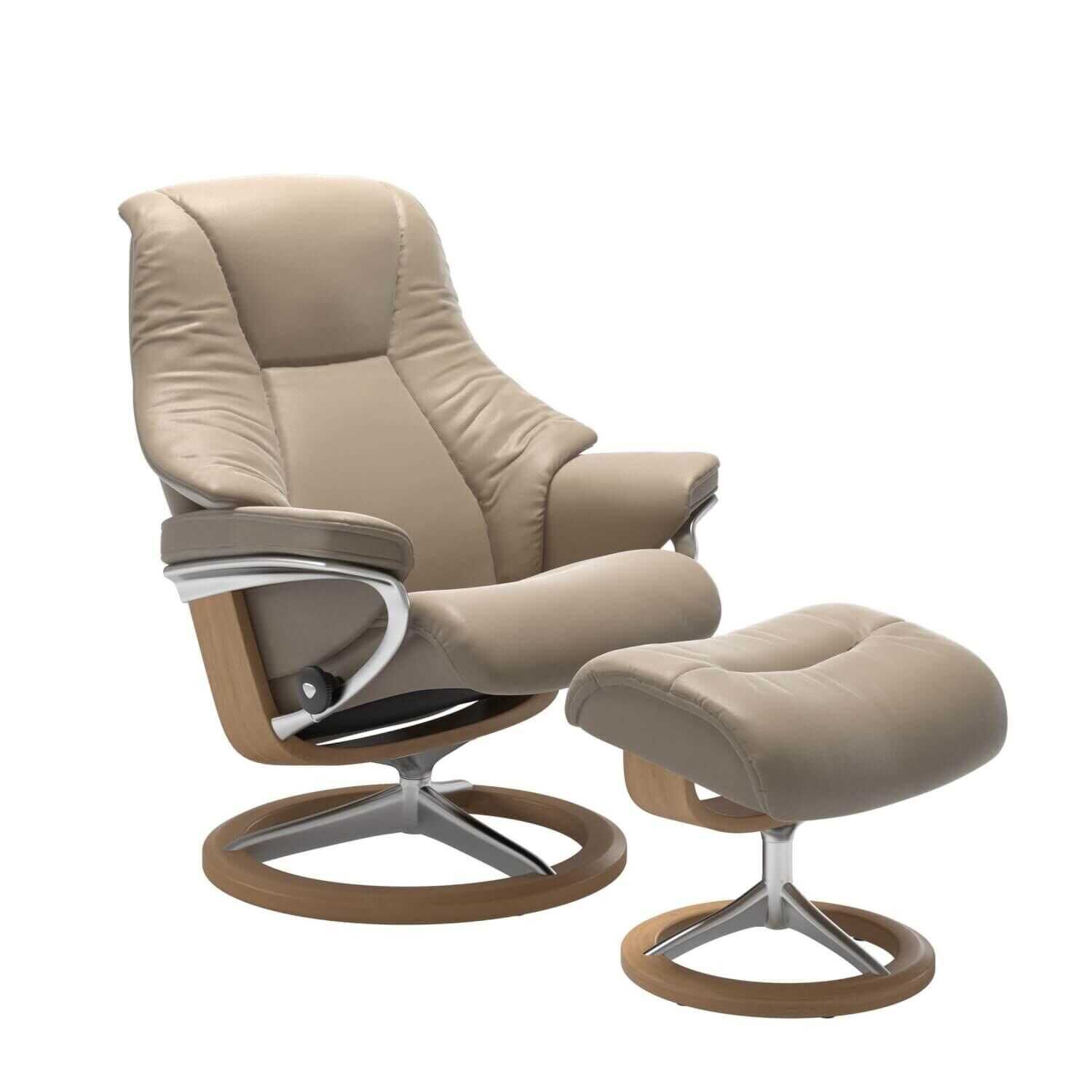 Stressless - Stressless Live L Signature Base Leder Cori Fog mit Hocker - 1