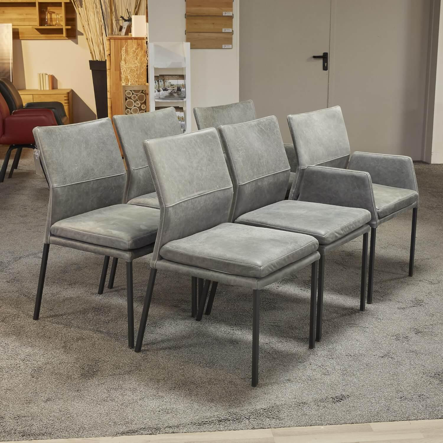 Natura - 6er-Set Stuhl Carry Leder Sierra Anthrazit Kontrastnaht Beige 4-Fuß Metall Pulverbeschichtet Schwarz - 22