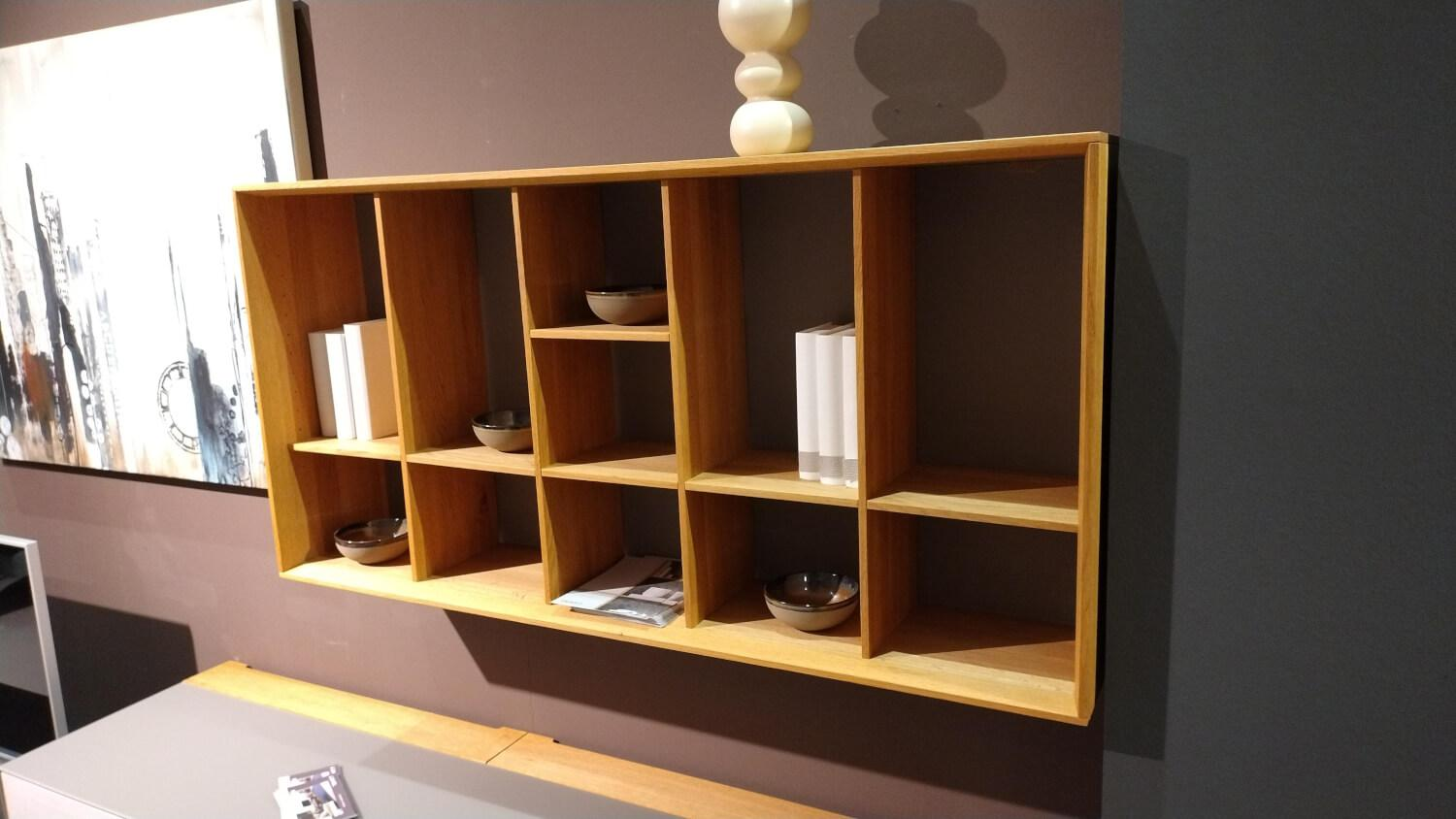 Mobilari - Wohnwand Cubus Pure Eiche Massiv Farbglas Grau Und Dunkelbraun - 2