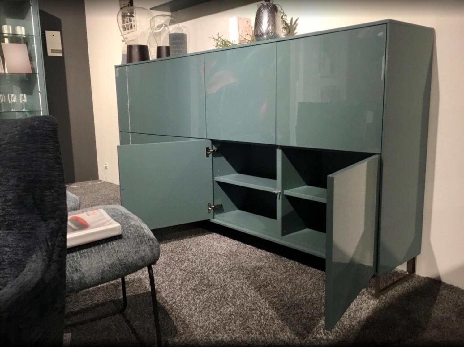 Musterring - Highboard Kara Frame 7300 Lack Hochglanz Ocean Blau Kufen Edelstahlfarbig - 2