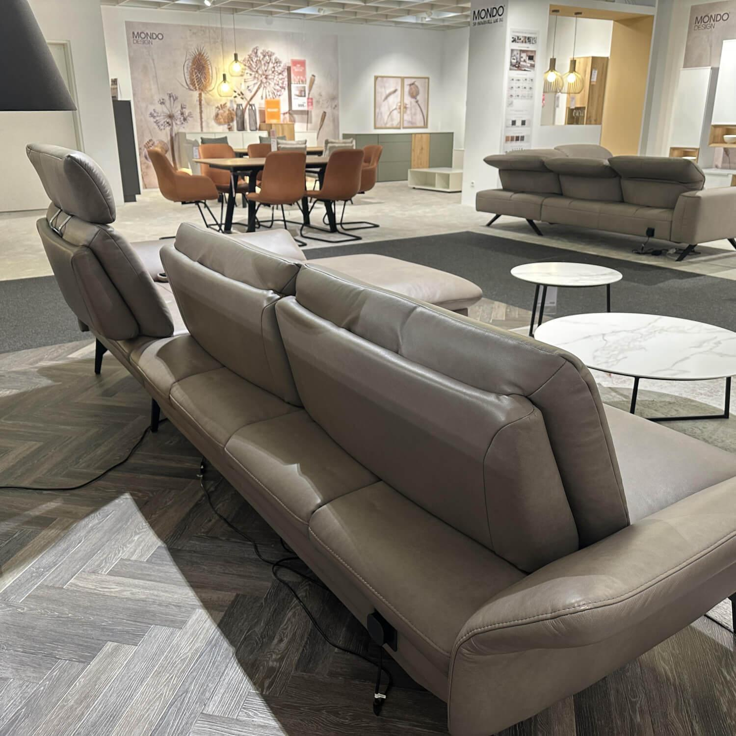 himolla - Ecksofa 1928 Leder Soft Nappa 22 Shadow Grau Inkl. Hocker Gestell Pulverbeschichtet Schwarz - 6