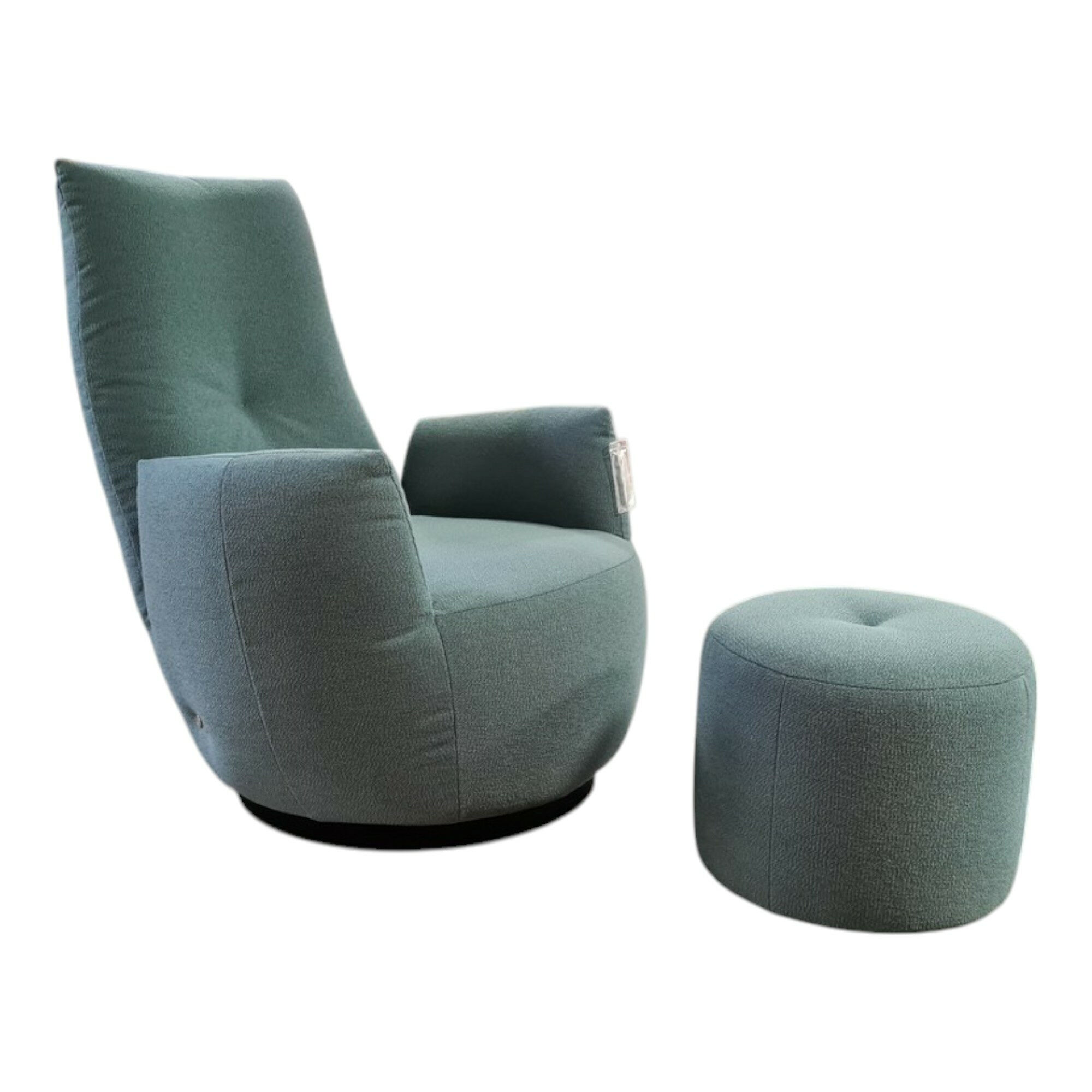 Bullfrog - Sessel Bobb de Luxe 0621 Stoff Q2 Ocean Denim 1450 88 Blau Fuß Metall Schwarz Matt Drehbar Mit Hocker - 1