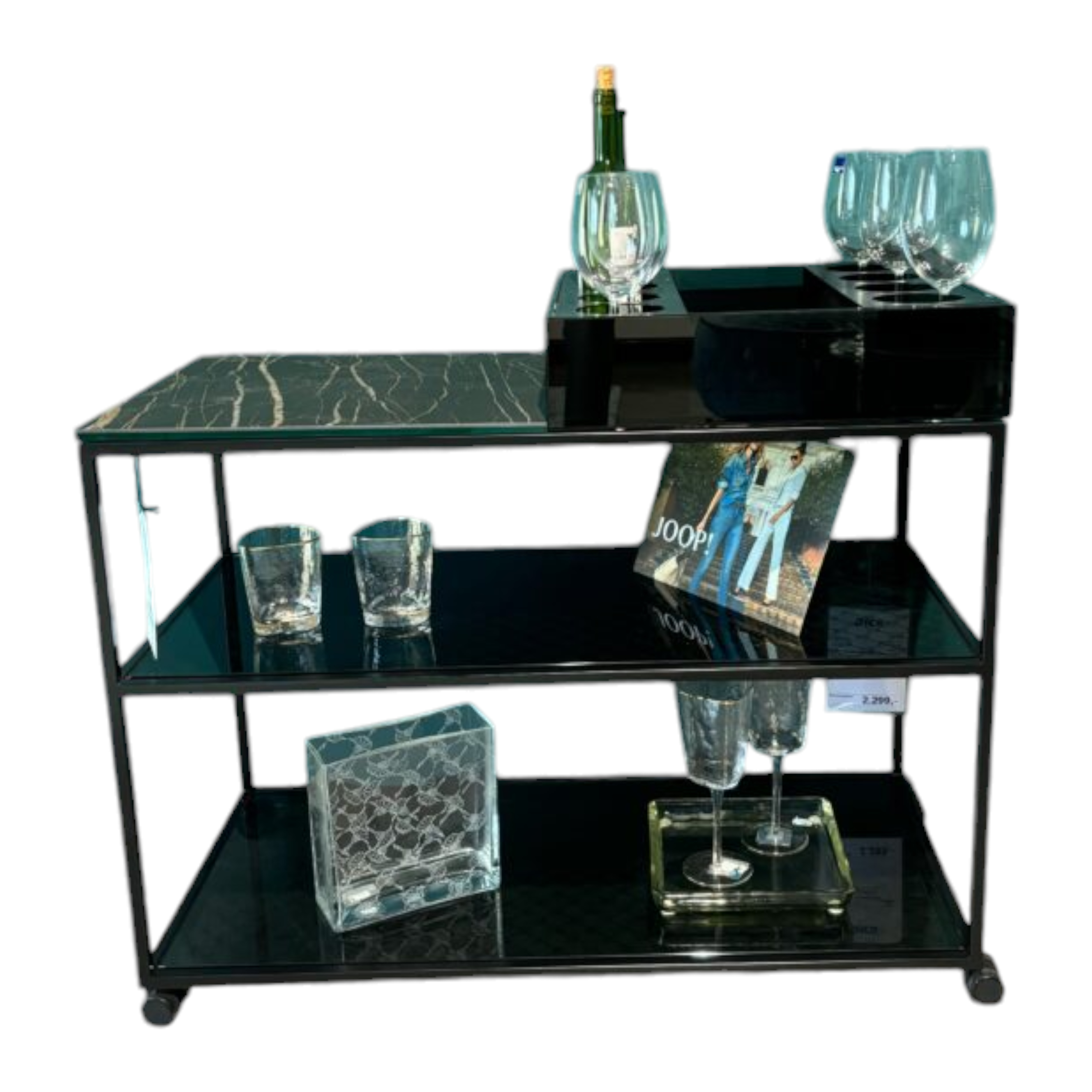 JOOP! - Barwagen Cube Grau Tischplatte Marmorkeramik Noir Desire Tiefschwarz Gestell Schwarz Pulverbeschichtet - 1