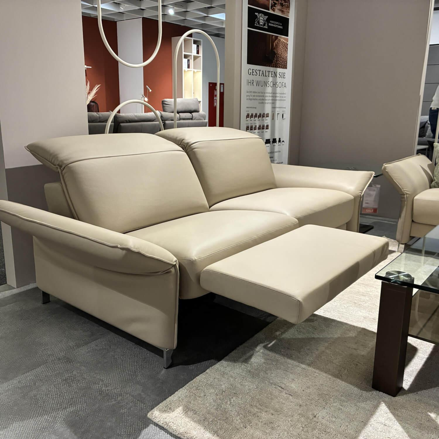 Erpo - Sofagarnitur Avantgarde 965 Leder Pearl 43.210 Beige Gestell Metall Hochglanz Verchromt - 3