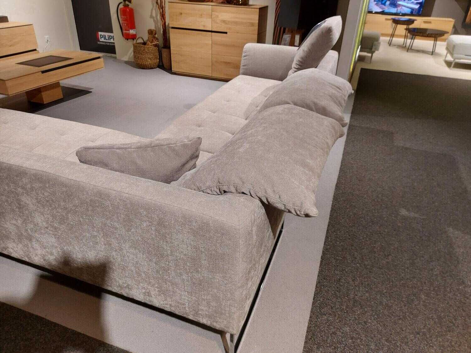 K+W - Ecksofa Sofa Jake Stoff Grau mit Kissen - 4