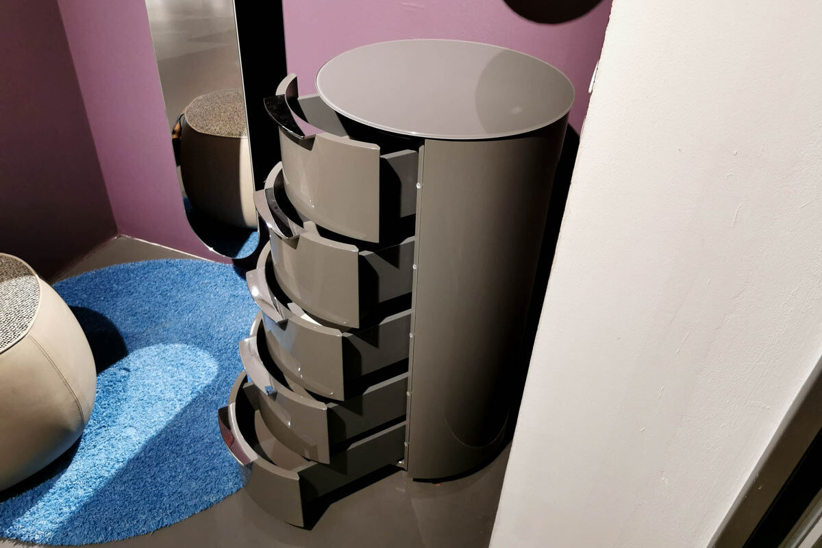 Schönbuch - Rundkommode Conga Lack Hochglanz Granitgrau Abdeckplatte Glas Granit - 3