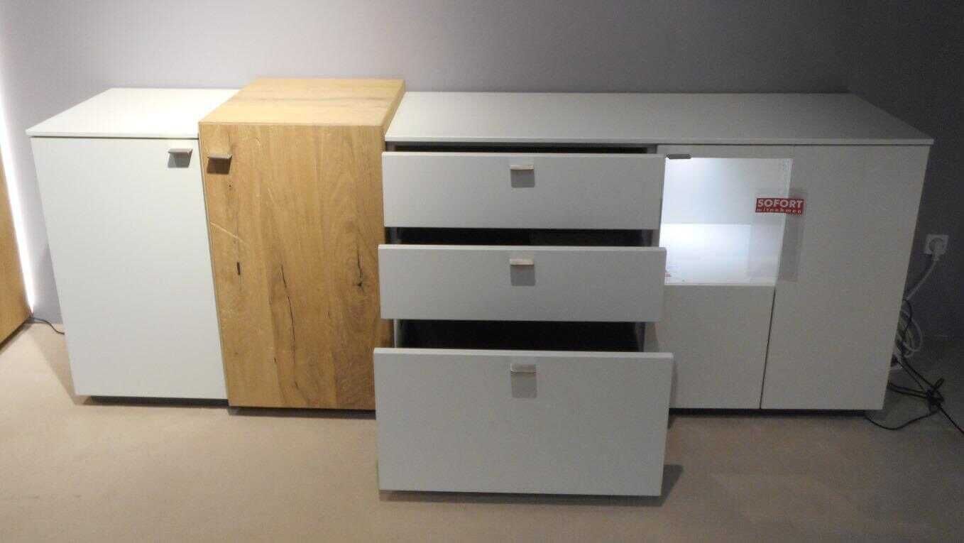 Venjakob - Wohnkombi Cosmo Eiche Rustico Lack Mattweiß Sideboard mit 2 Vitrinen - 4