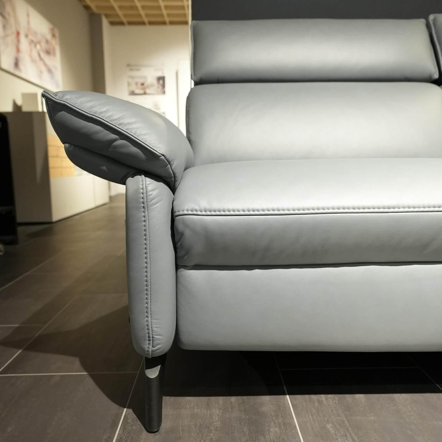 himolla - Ecksofa 1267 Leder 24 Longlife Sea Wallfree Grau Füße Schwarz Mit Elektrischer Relaxfunktion Und Kissen - 8