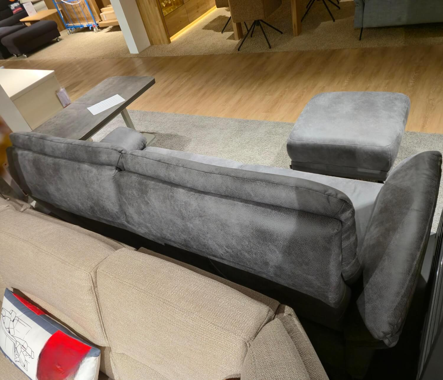 Musterring - Sofa MR 300 Stoff Savanna Grey Grau Metallkufe 447 Schwarz Matt Inklusive Kopfteilverstellung Und Hocker - 6