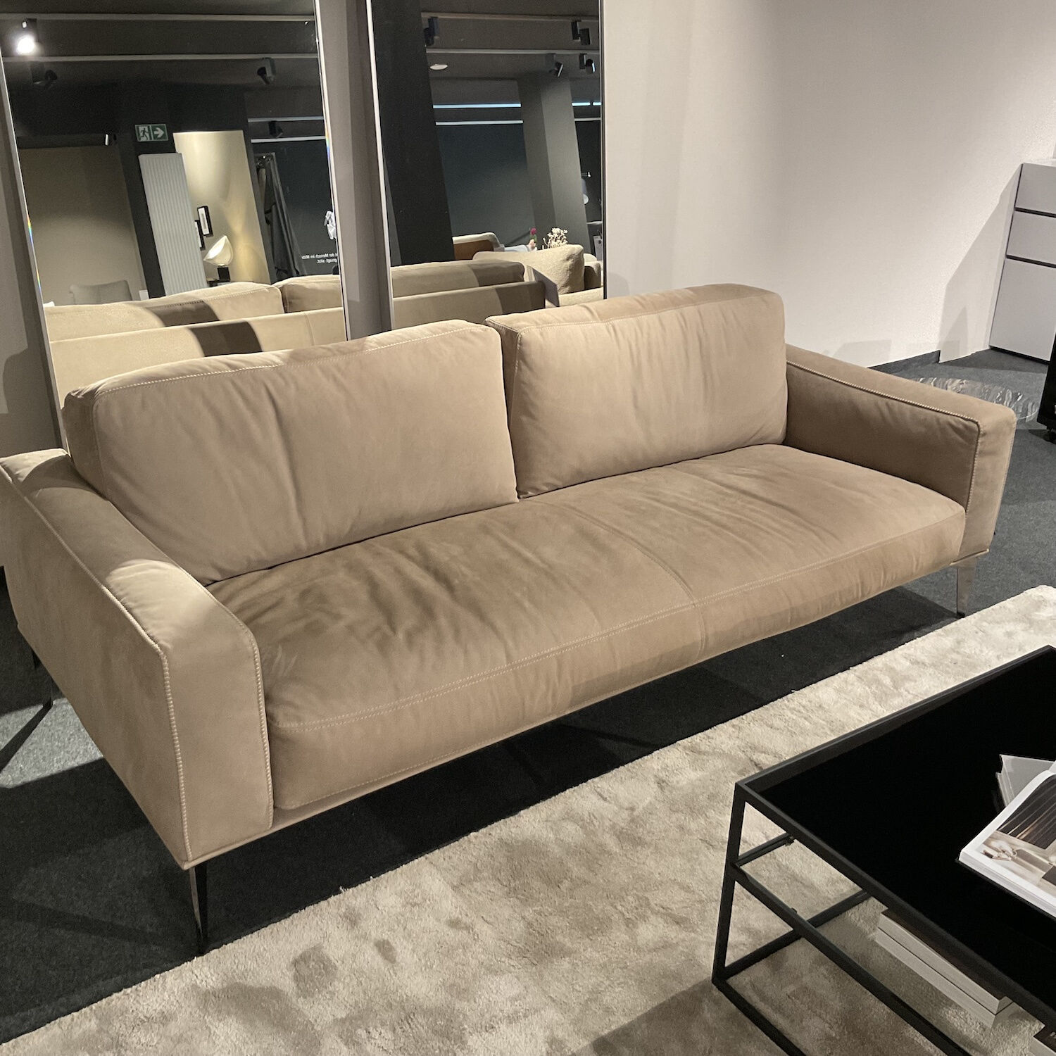 Cierre - Sofa Aida Leder 5 Natural Velour 97 Seppia Beige Metallfüße Schwarz Verchromt - 7