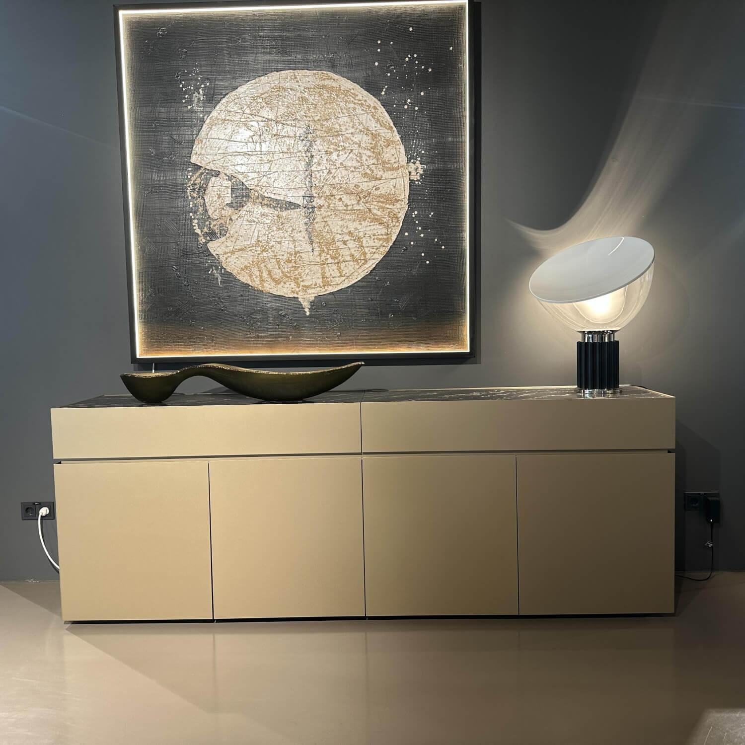 Interlübke - Sideboard Just Cube Cold Lack Gold Metallic M09 Gold Abdeckplatte Stein Quarz Tropical Storm 064 Schwarz Weiß - 7
