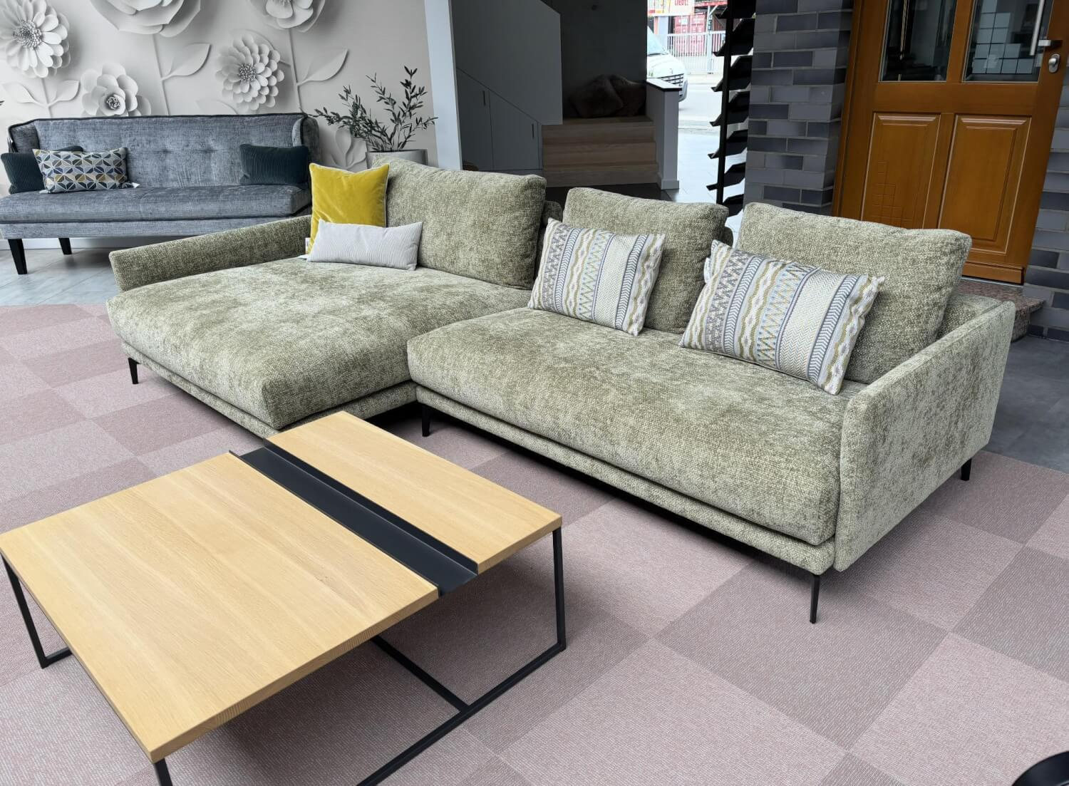 Violetta - Ecksofa Jolina Stoff 50/30 Sage Bissau Grün mit 3 Rückenkissen - 8