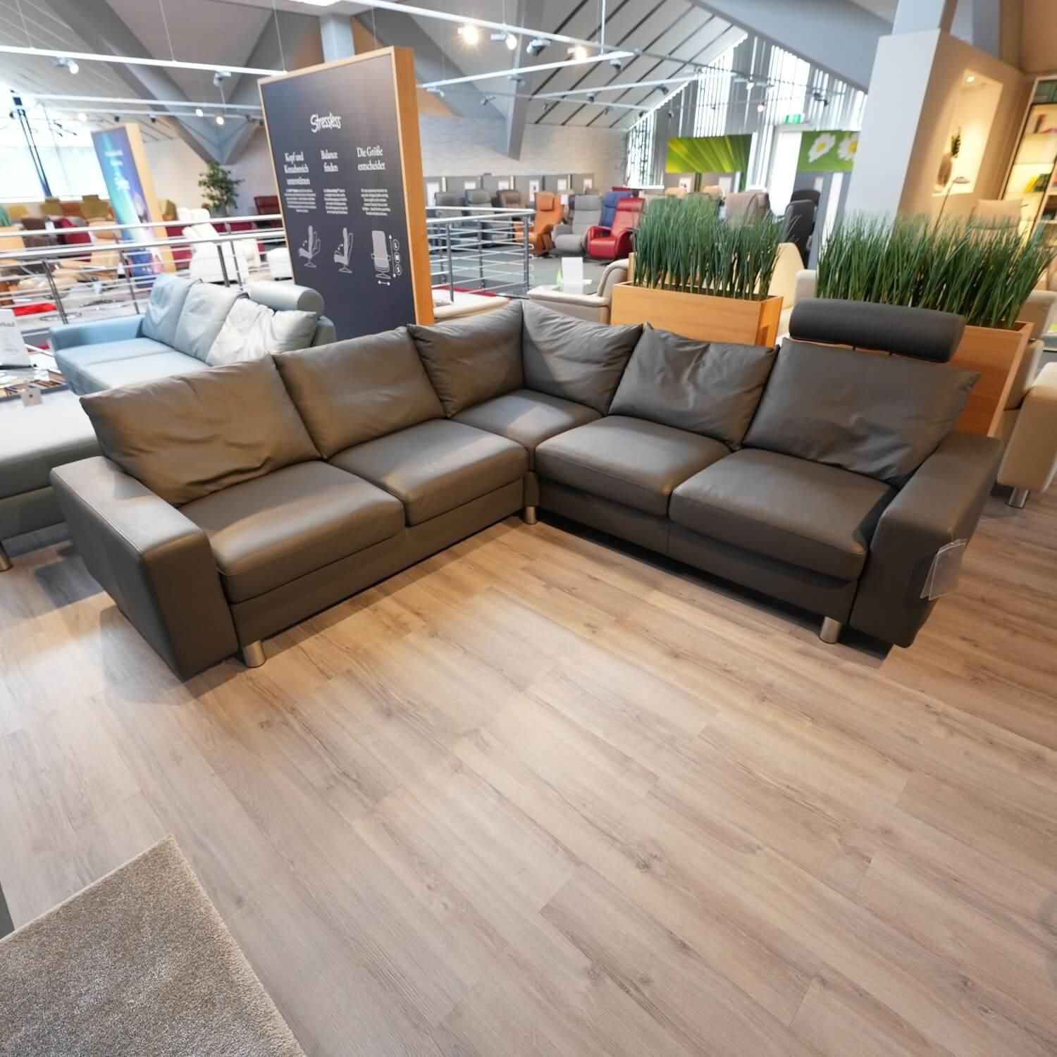 Stressless - Ecksofa E200 Leder Paloma Rock Grau Fuß L01 Edelstahl Mit Kopfstütze - 9