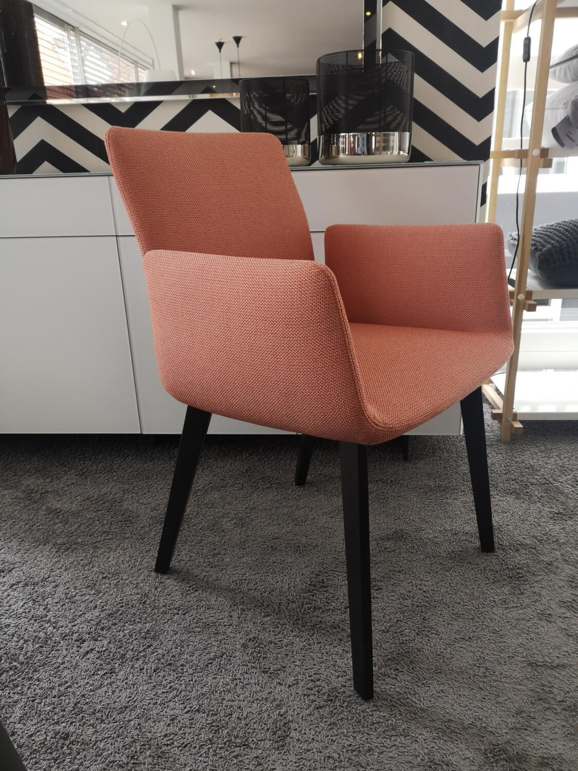 COR - Armchair Jalis Fabric 10071 Grapefruit Orange Red Frame solid oak dark lacquered With plastic glides - 2