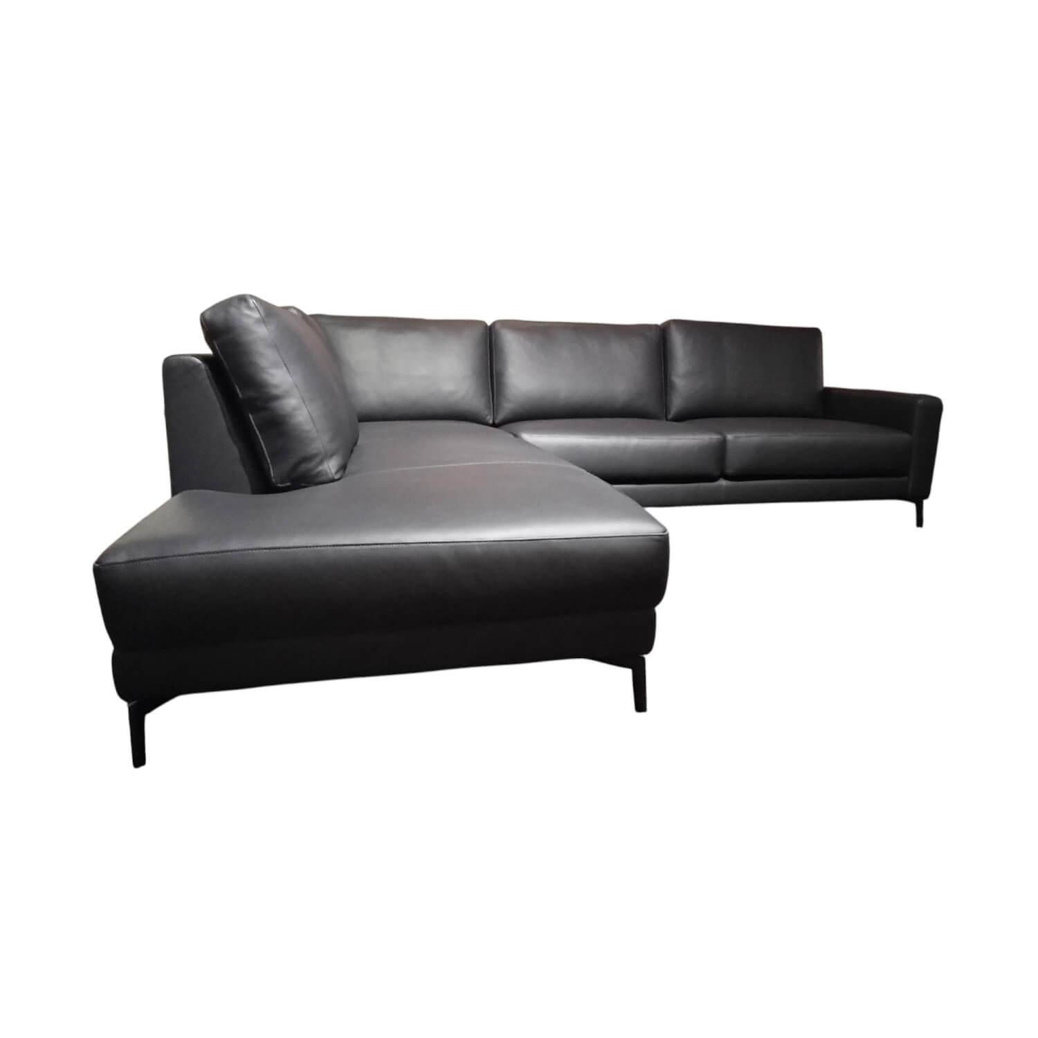 Contur - Ecksofa Cuneo 100 Wildanilinleder 2 70 Anthrazit Schwebefuß Ellipse Metall Schwarz Matt - 1