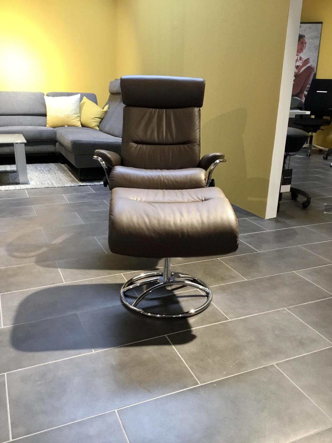 Stressless - Relaxsessel Tokyo High Base Leder Paloma 88 Chestnut Braun Gestell Metall 40 Chrom Inklusive Hocker - 3