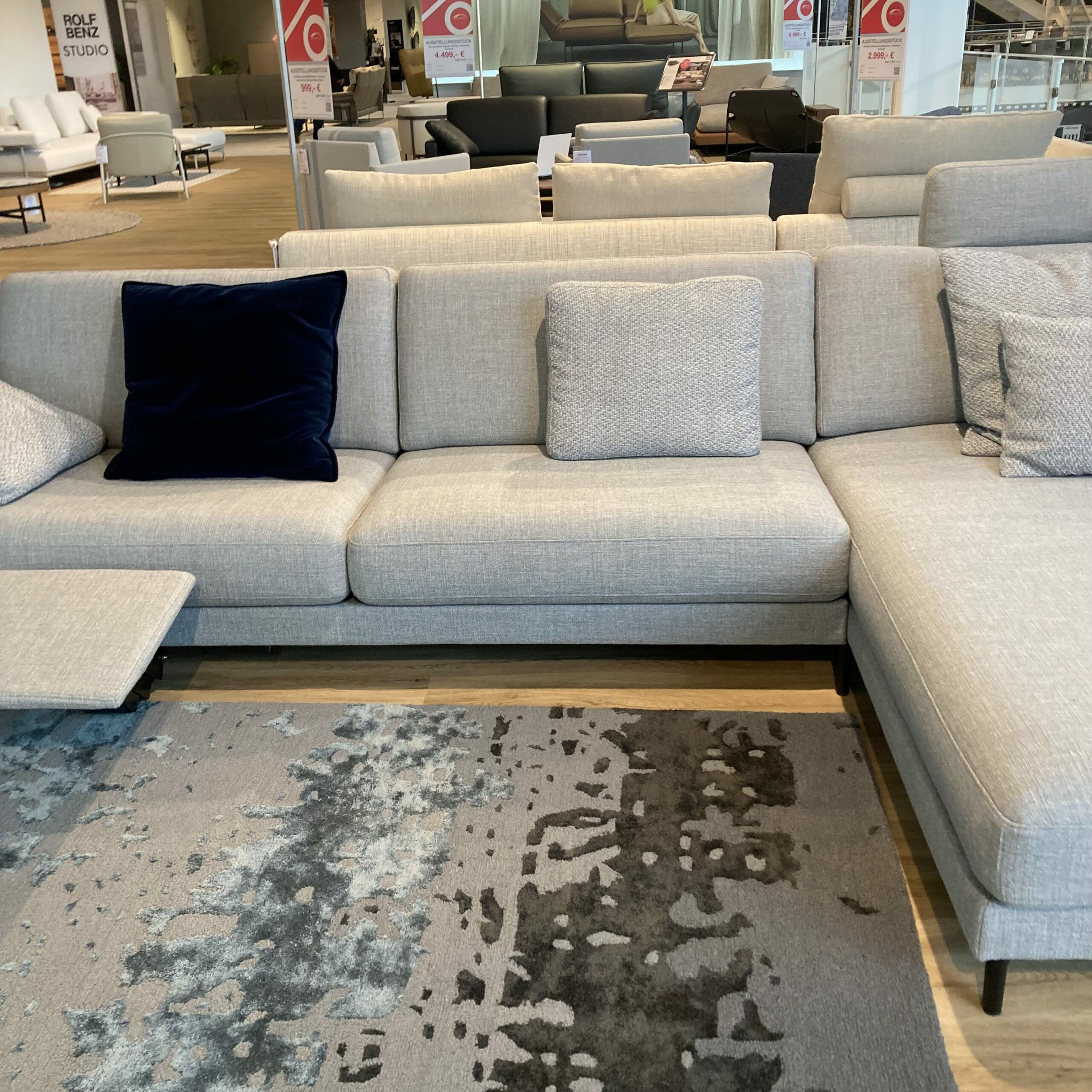 Rolf Benz - Ecksofa Ego Stoff Mittel Signalgrau Grau Füße Aluminium RAL9017 Schwarz Inklusive Kissen - 3