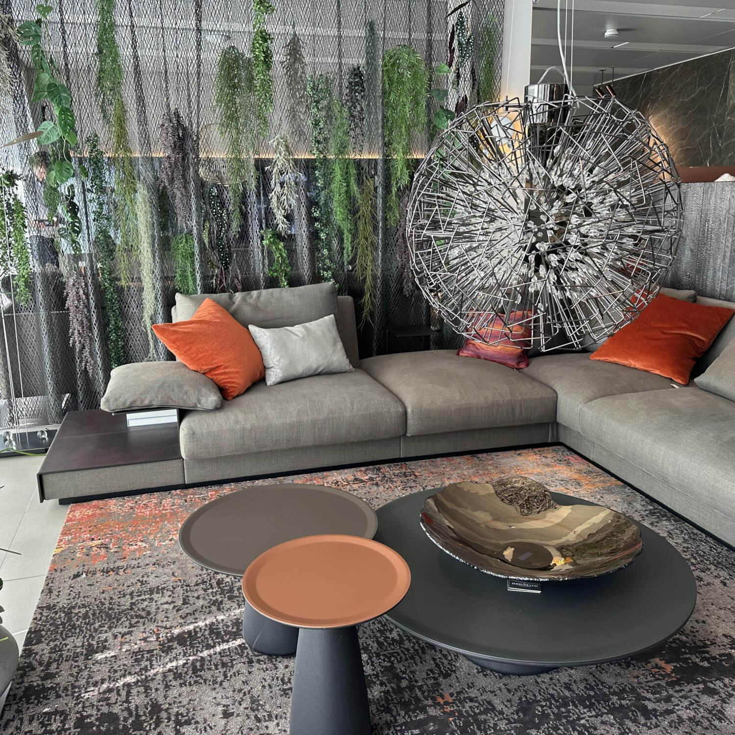 Walter Knoll - Ecksofa Grande Suite Stoff Bora Fango 26 Grau Sockel Buche Schwarz Lackiert Mit Ablageboard Und Kissen - 2