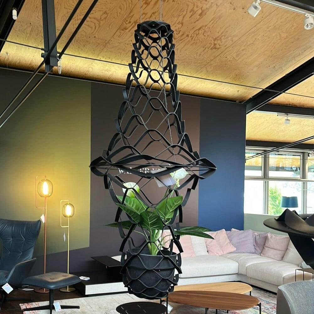 Walter Knoll - Pflanzenkübel Hanging Eden Lederstruktur Ringspaltleder Schwarz Mit Metallbefestigung - 2