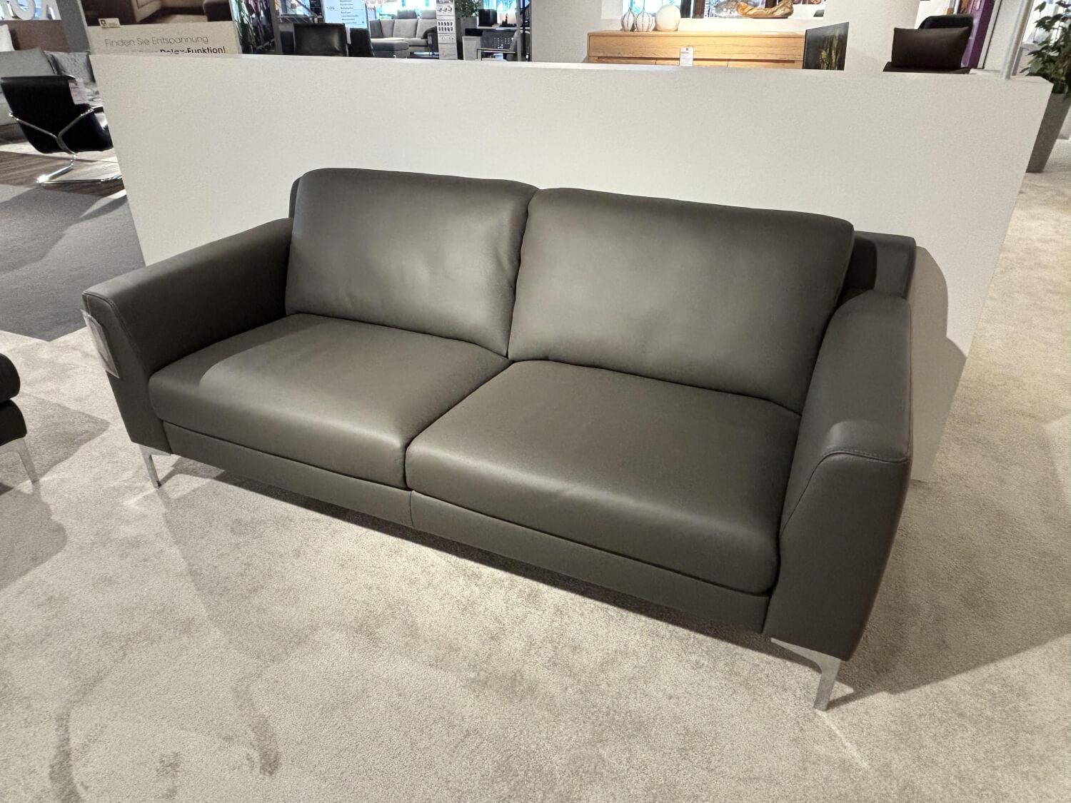 DFM - Garnitur Casablanca Leder W2 Anthrazit Füße Chrom 2 Sofas 1 Hocker - 3