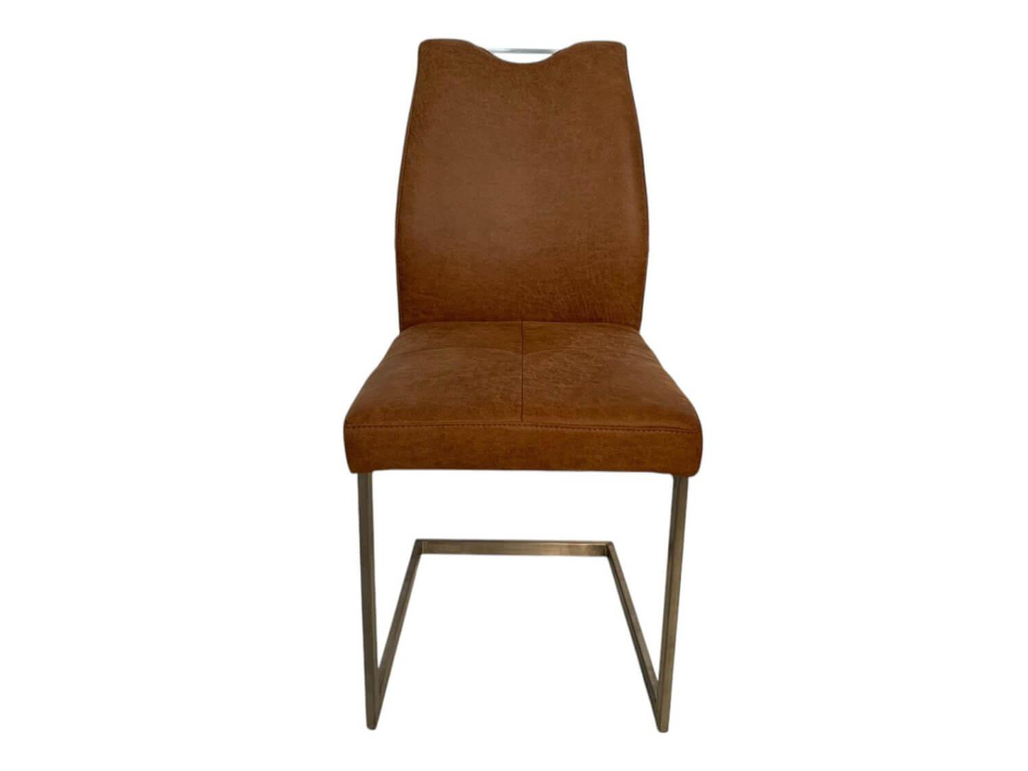 K+W - 3er Set Schwingstuhl 6135 Lederoptik Braun Meliert Gestell Hochkantrohr Edelstahl Gebürstet - 7
