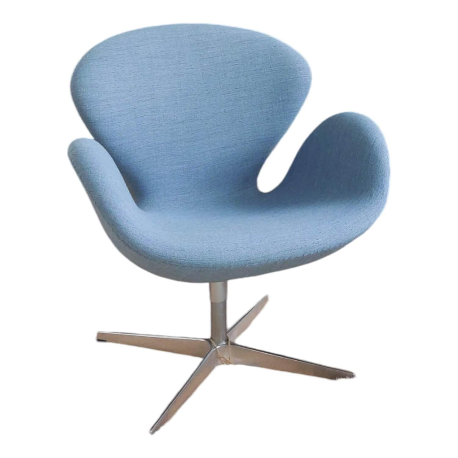 Fritz Hansen - Sessel Der Schwan Stoff Christianshavn Hellblau Grau Meliert Gestell Verchromt - 1