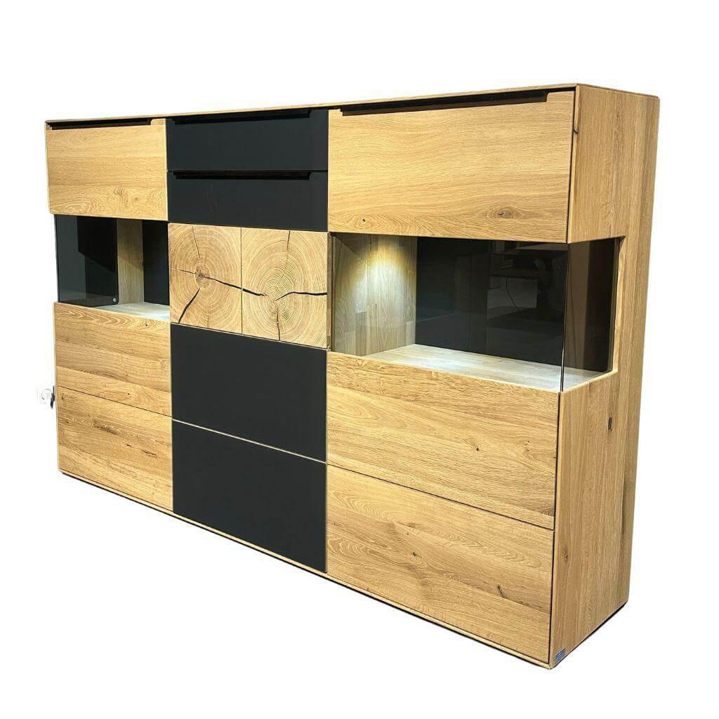 Mondo - Highboard Natur Talvera Asteiche Massiv Gebürstet Bianco Akzent Anthrazit Satiniert - 1