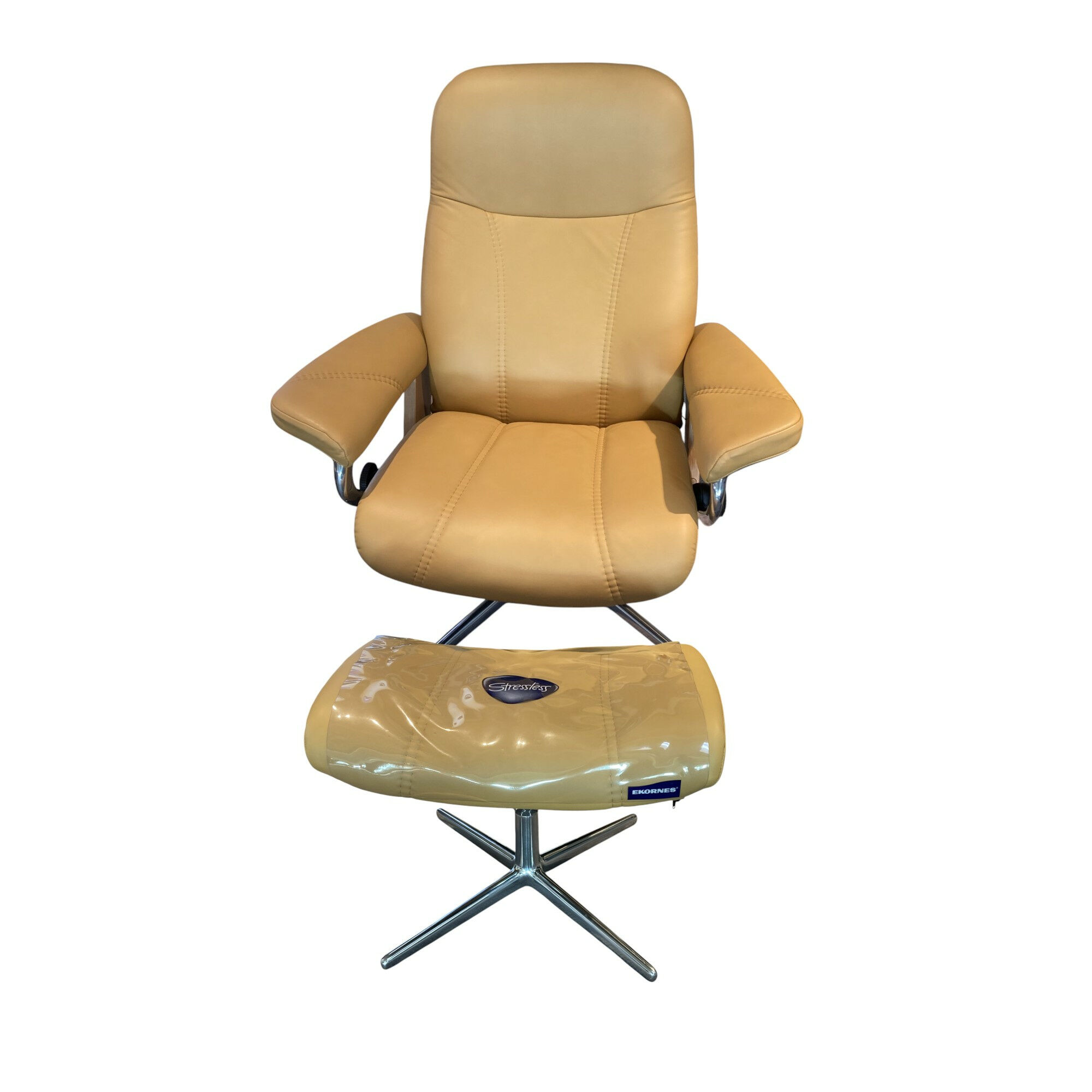 Stressless - Sessel Consul M Leder Paloma Honey Gelb Gestell Cross Aluminium Poliert Holz Eiche Mit Hocker - 1