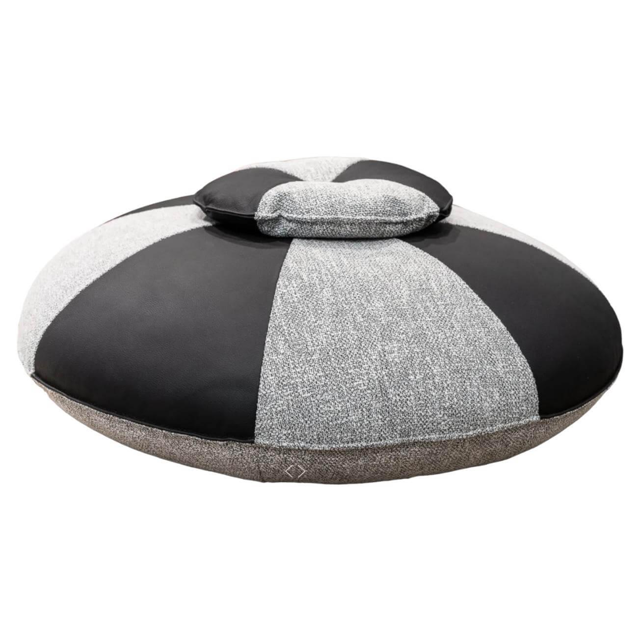 Cierre - Pouf Echinoidea in Leder Stoffkombination Grau Schwarz - 1