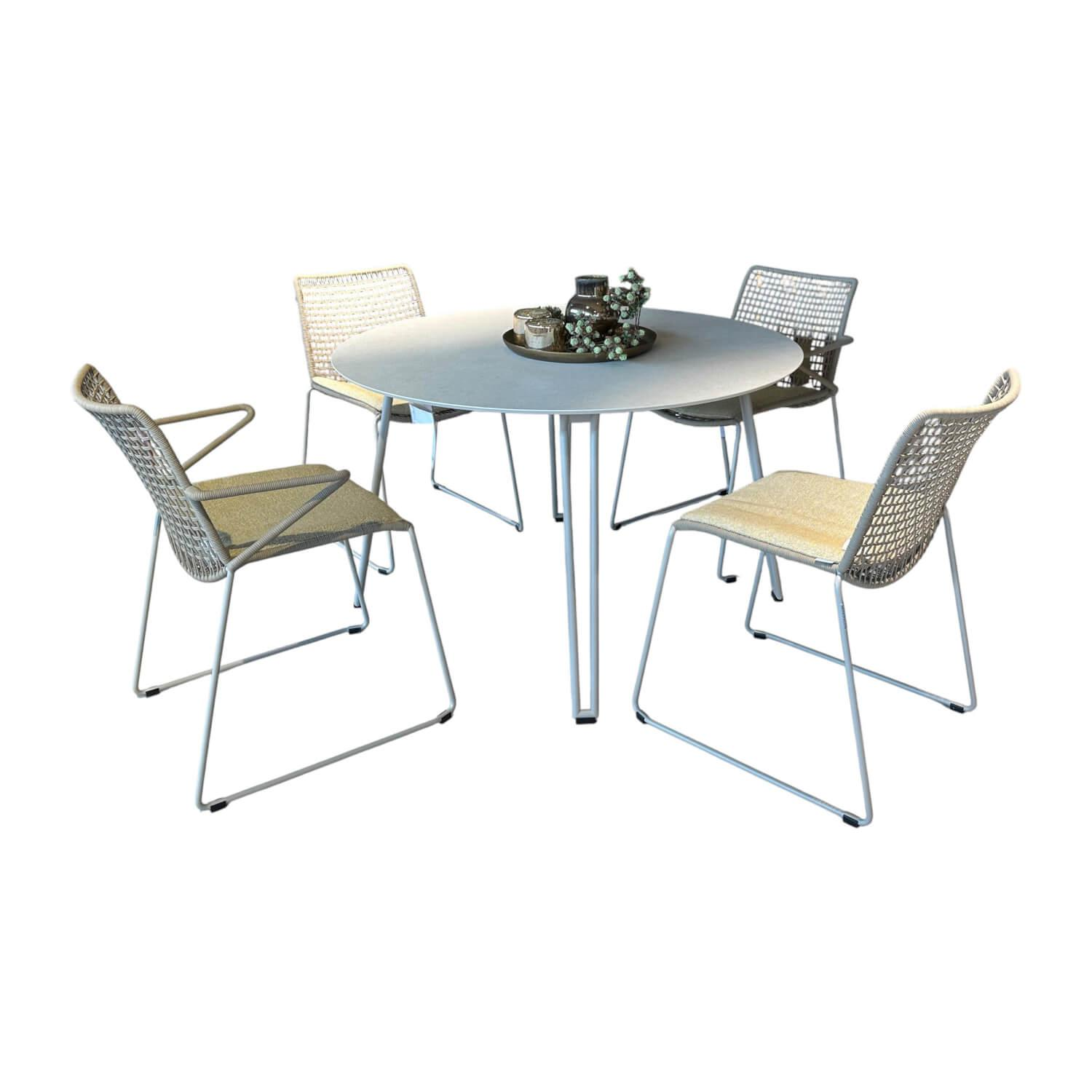 Weishäupl - Essgruppe Slope Outdoor Tischplatte Keramik Ananda Gestell Edelstahl Perlbeige Pulverbeschichtet - 1